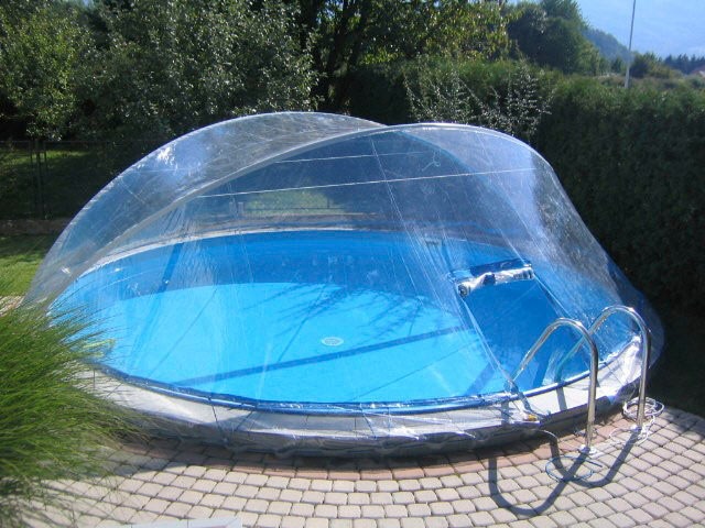 KWAD Rundpool »Wood Design CABRIO DOME inkl. Abdeckung zum Schutz des Wassers«, (Set, 5 tlg.), 5-tlg., Höhe: 132cm, sandfarbene Innenfolie, inkl. Sicherheitsleiter