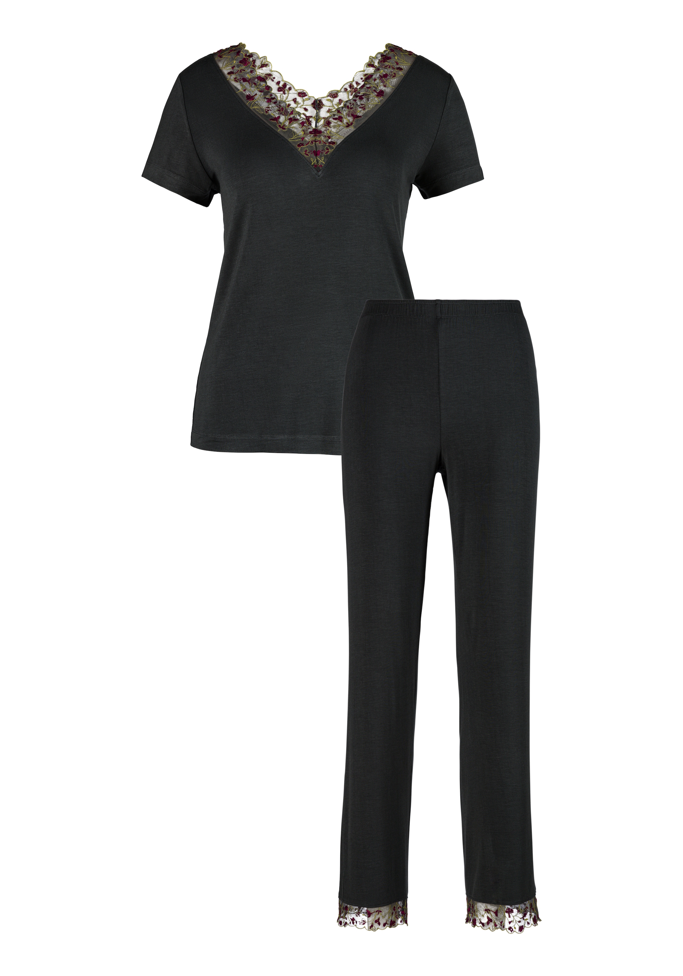 LASCANA Pyjama Set, 2 mit bunten Spitzendetails