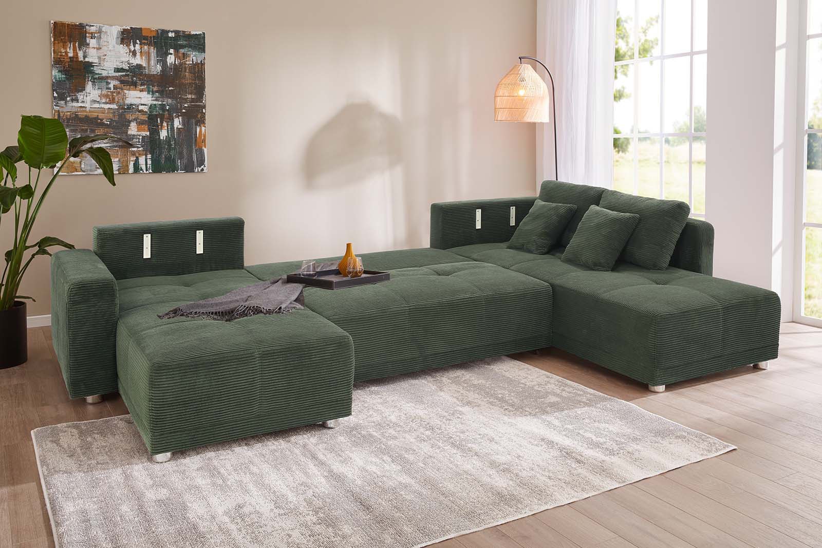 Jockenhöfer Gruppe Wohnlandschaft »Orlando U-Form, B: 337 cm« mit Bettfunktion, Bettkasten, 2 Kopfstützen & 2 Zierkissen, Federkern