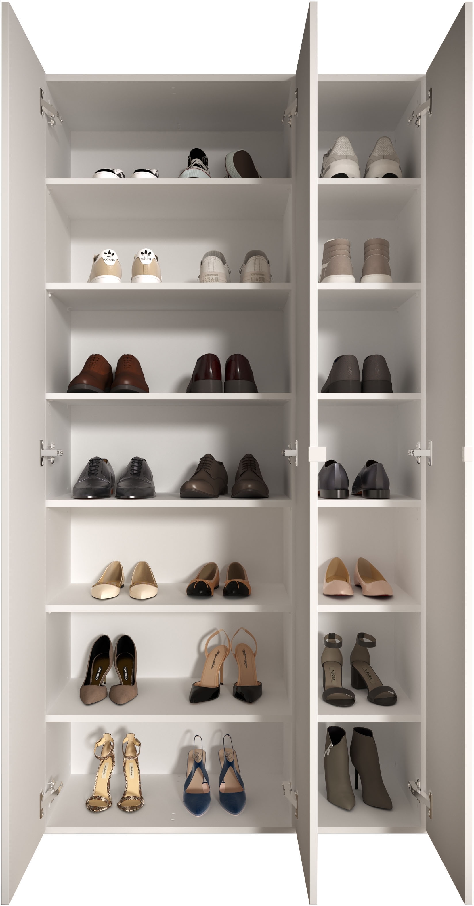 INOSIGN Schuhschrank »SMILE Breite 95 cm, Höhe 184 cm, Schuhregal mit 7 Ebenen,«, Schuhkommode in Weiss Hochglanz Lack
