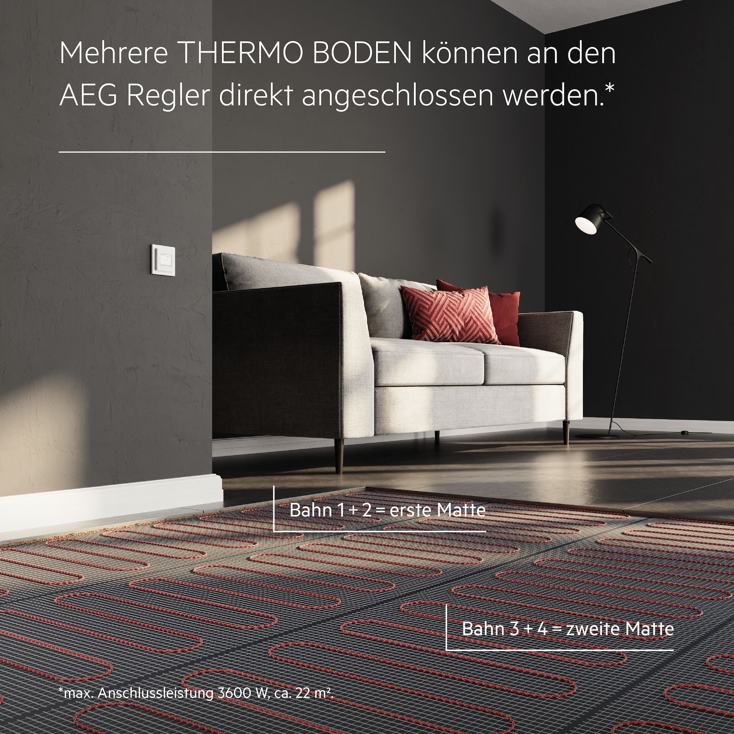 AEG Haustechnik Fußbodenheizung »Basis Thermo Boden »TBS TB 160/6 Set Plus««, Elektrische Fußbodenheizung, Komplettset 6 m², 160 W/m²