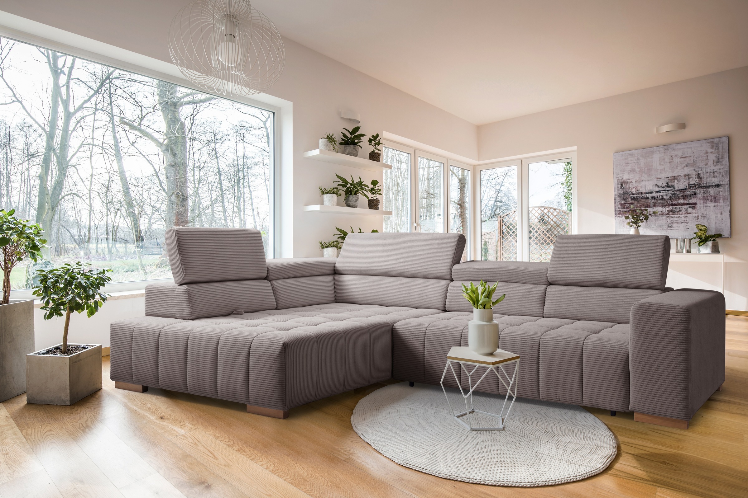 exxpo - sofa fashion Ecksofa »Elianos, hoher Sitzkomfort, aufwendige Kreuzsteppung im Sitz, L-Form«, inkl. Kopfteil- und Sitztiefenverstellung, wahlweise mit Bettfunktion