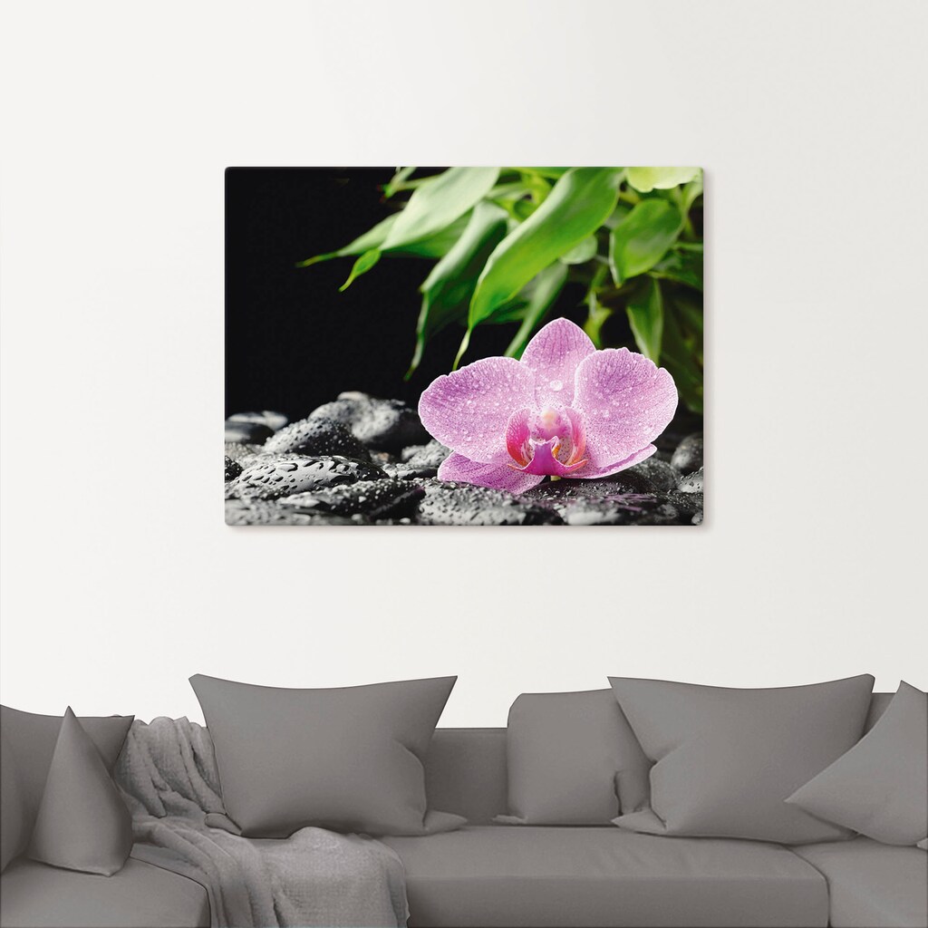 Artland Wandbild »Rosa Orchidee auf schwarzen Zen Steinen«, Blumen, (1 St.)