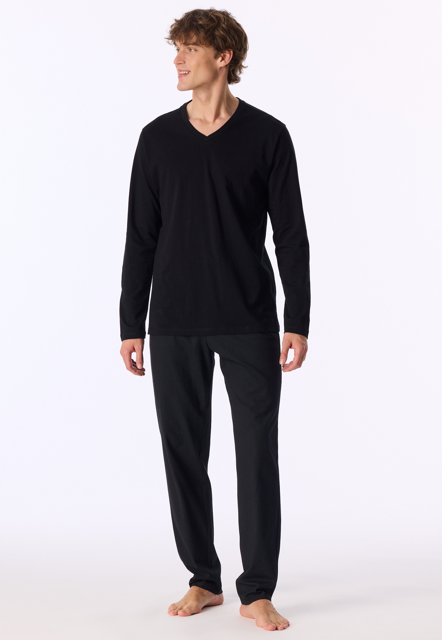 uncover by SCHIESSER Schlafanzug »Uncover Nightwear« 2 tlg. Single Jersey-Qualität, Langarm, V-Ausschnitt, weich