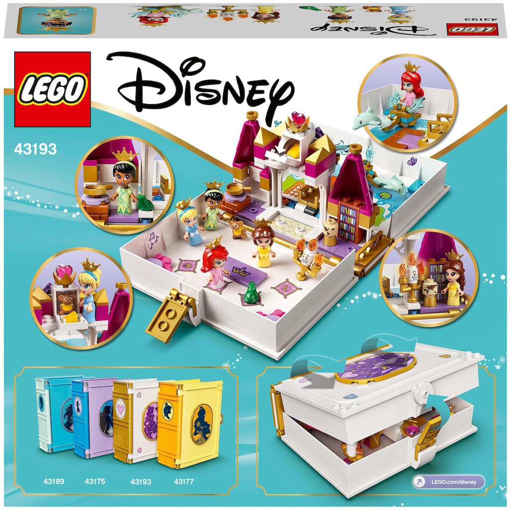LEGO® Konstruktionsspielsteine »Märchenbuch Abenteuer mit Arielle, Belle, Cinderella und Tiana (43193)«, (130 St.), LEGO® Disney Princess™