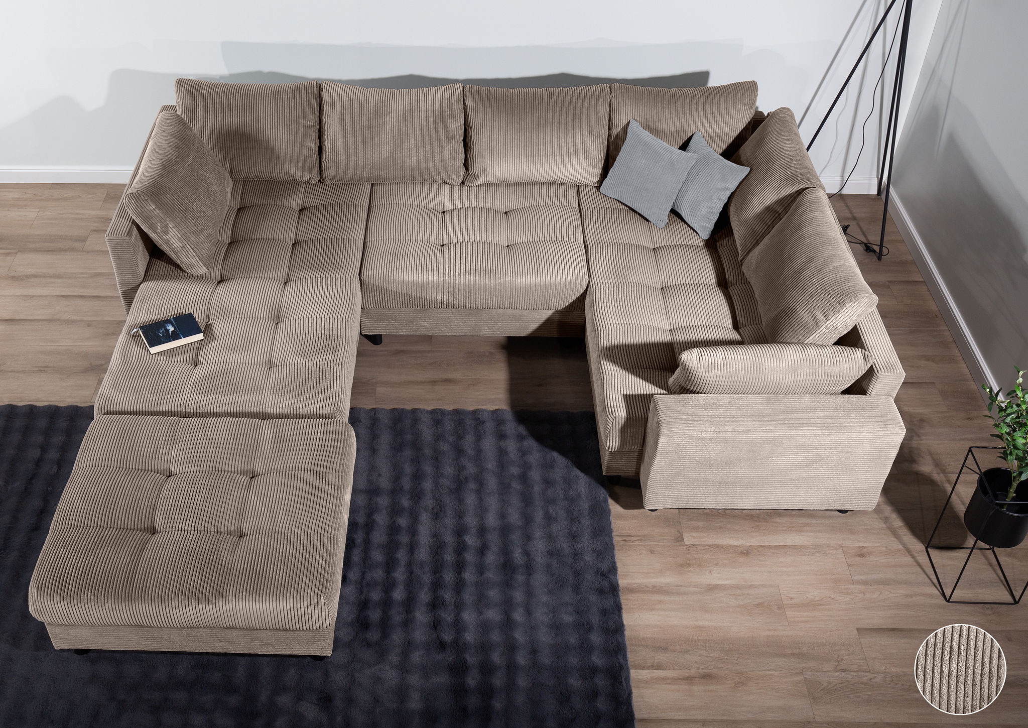 Home affaire Wohnlandschaft »Toni U-Form mit Armlehne«, inkl. Hocker und Zierkissen in abgesetzter Farbe, mit Bonnelfederkern