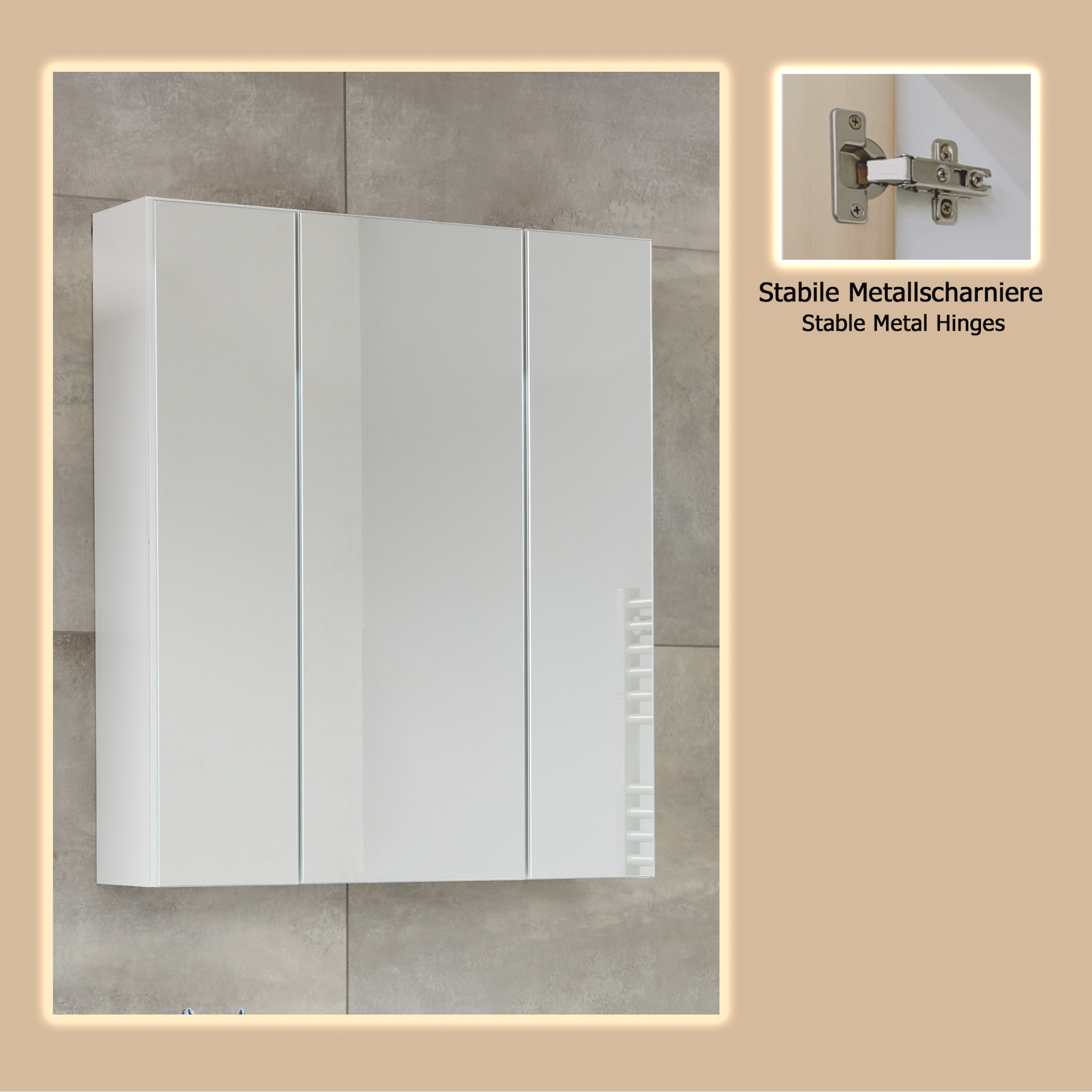 welltime Spiegelschrank »Mora«, Spiegelschrank mit 3 Türen & 6 Böden - (B/T/H) 60/18/74 cm