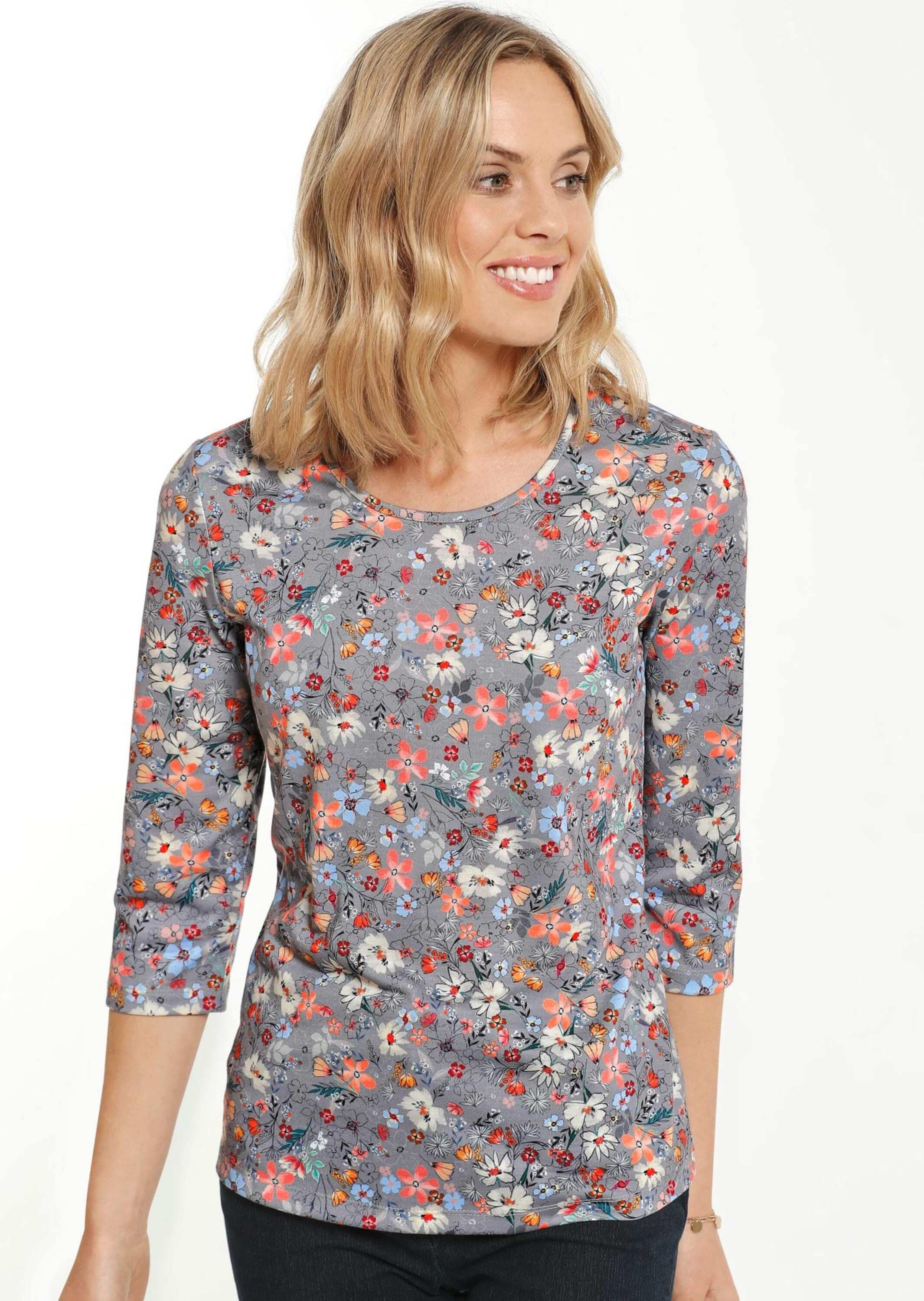 GOLDNER Print-Shirt »Kurzgröße Raffiniertes Druckshirt mit 3/4-Arm«