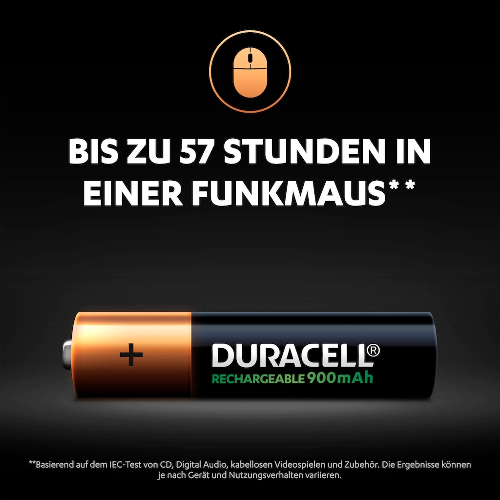 Duracell Batterie »4er Pack Rechargeable AAA 900mAh«, (Packung, 4 St.)