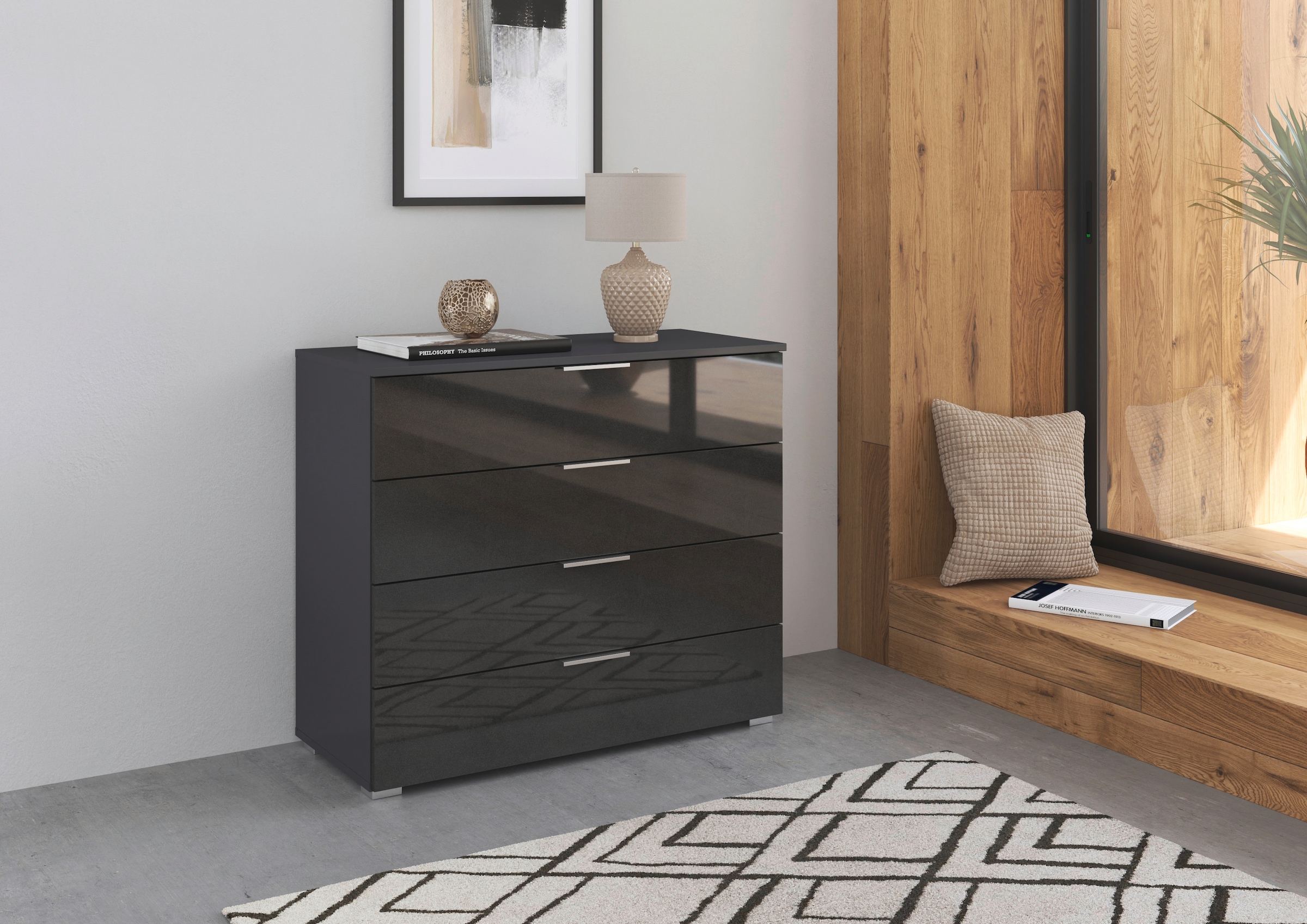 rauch Schubkastenkommode »Sideboard Schubladenkommode AGORDO mit Dekor- oder Hochglanzfront«, (in zwei Griff-Farben), Breite 93 cm mit 4 großen Schubladen für viel Stauraum MADE IN GERMANY