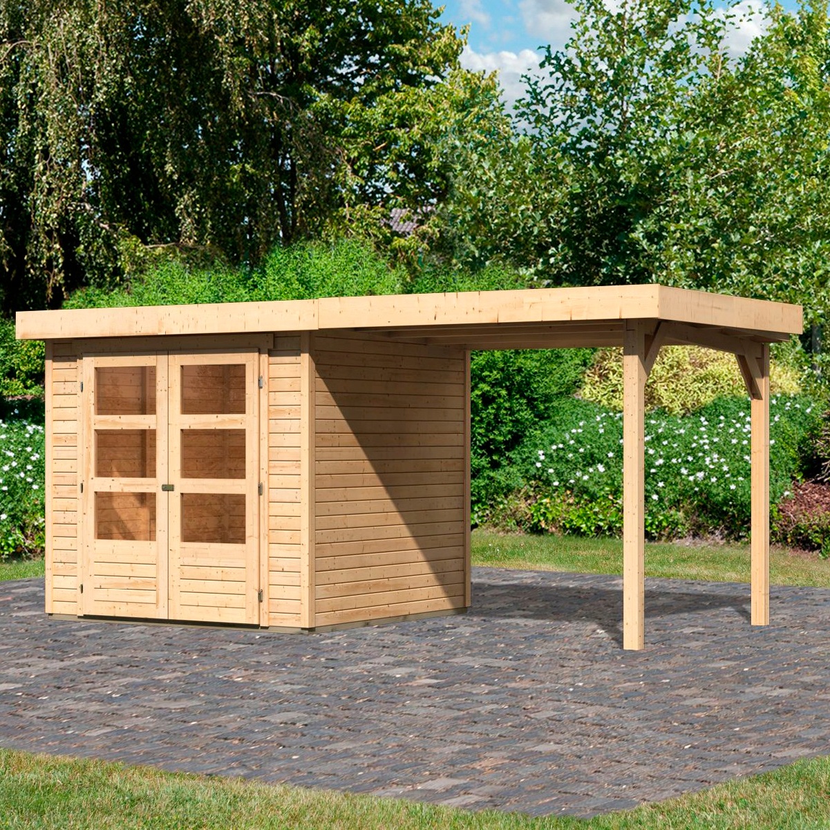 Karibu Gartenhaus »Askola 2« mit Anbaudach in beige, Größe 0