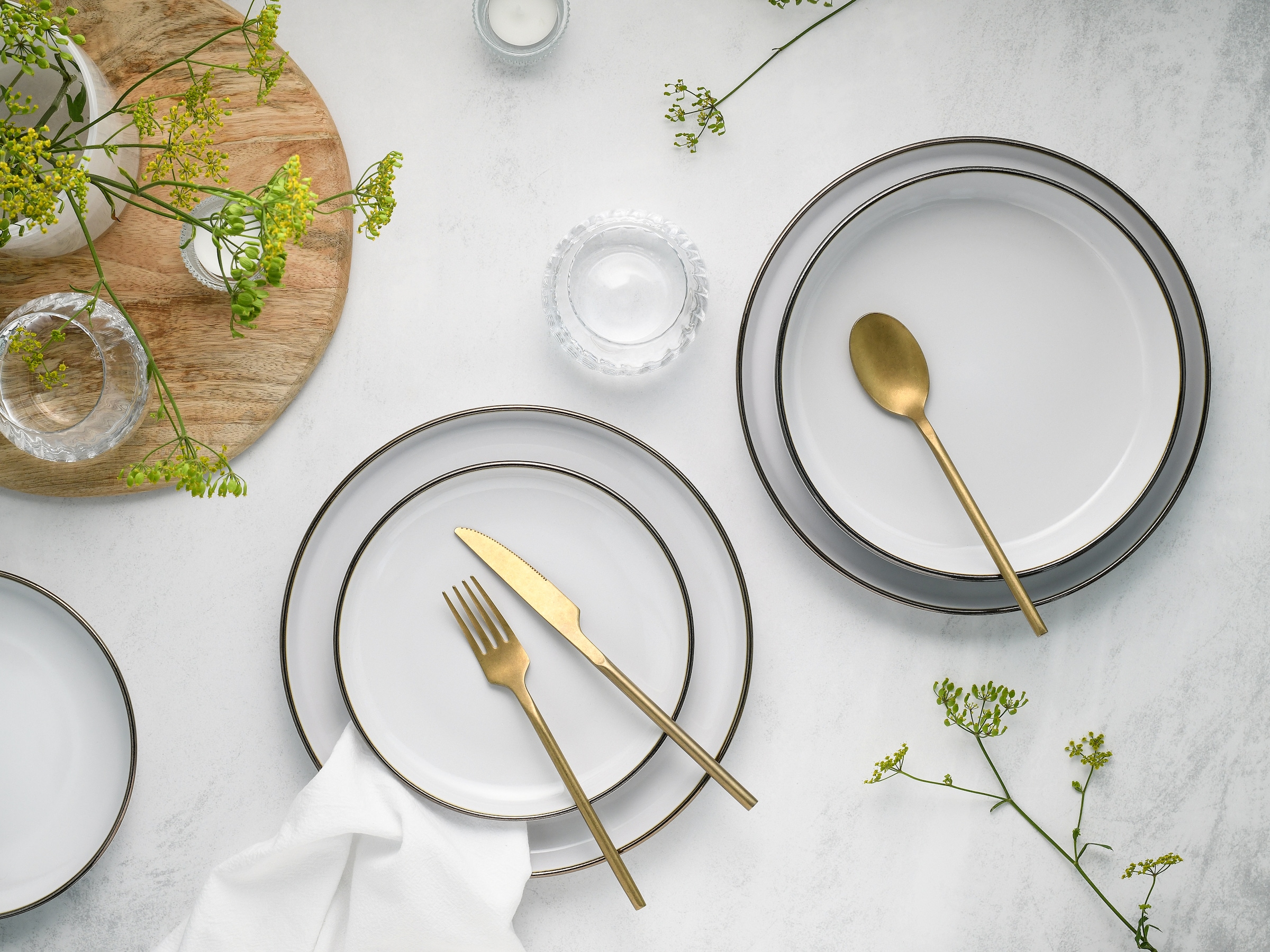 CreaTable Teller-Set »Nordic Festive, Tellerset 18-tlg.« Minimalistisches Design, Dezente goldene Akzente