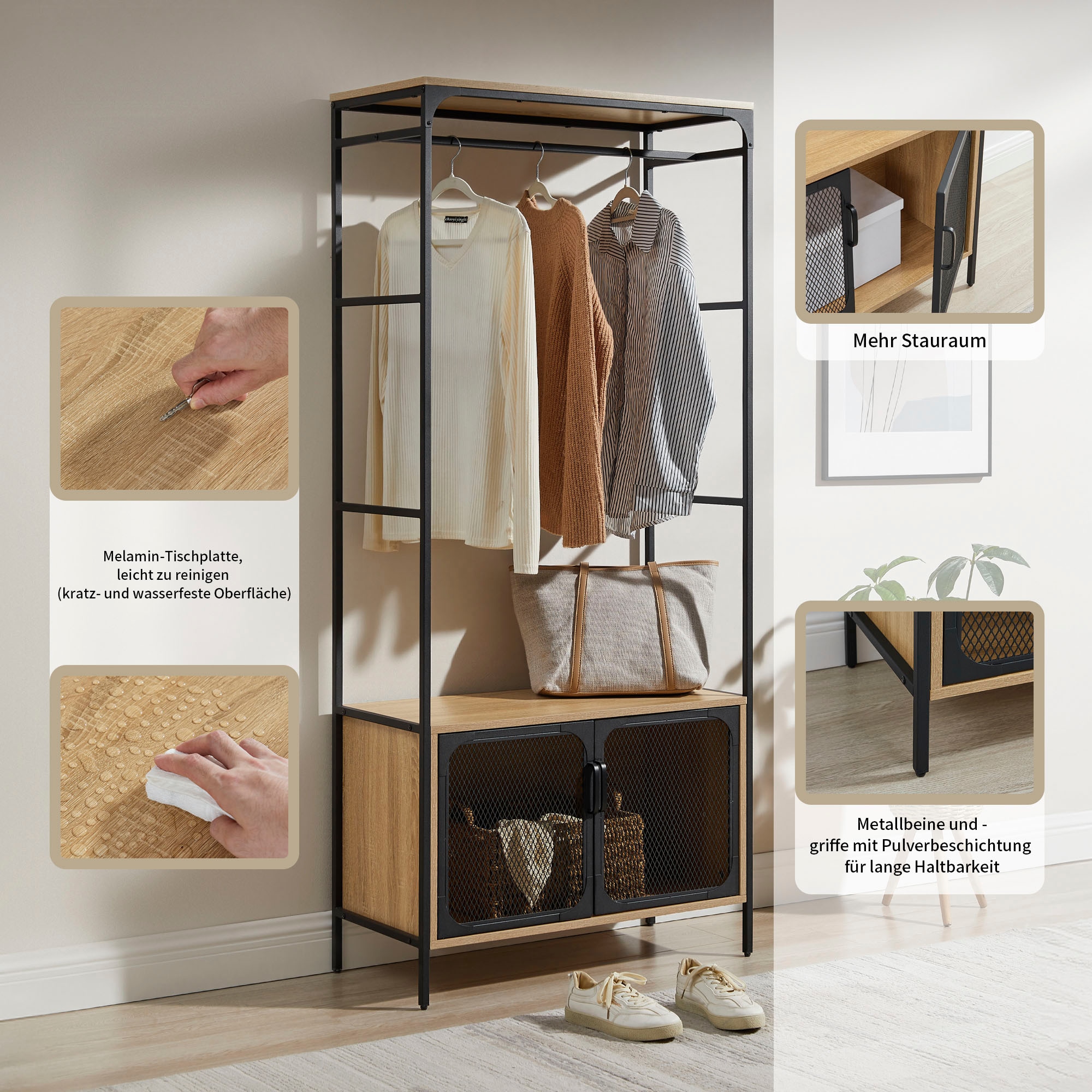 OTTO home Regal »Amance«, robust, natürliche Materialien, Metallgestell, Höhe 177 cm