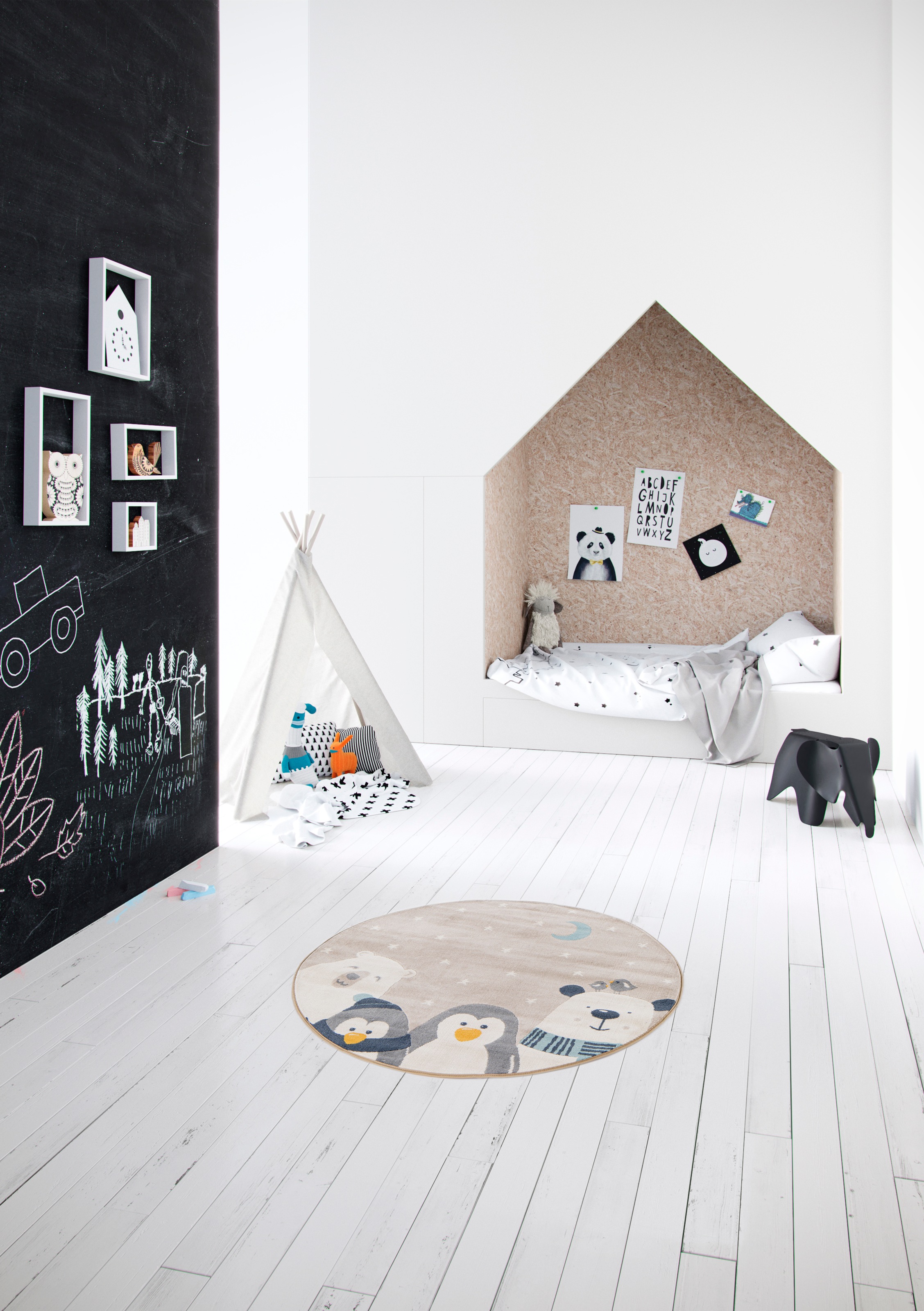 Primaflor-Ideen in Textil Kinderteppich »COCOON - Sternenfreunde«, rund, 6 mm Höhe, Kurzflor, Motiv Tiere & Sterne