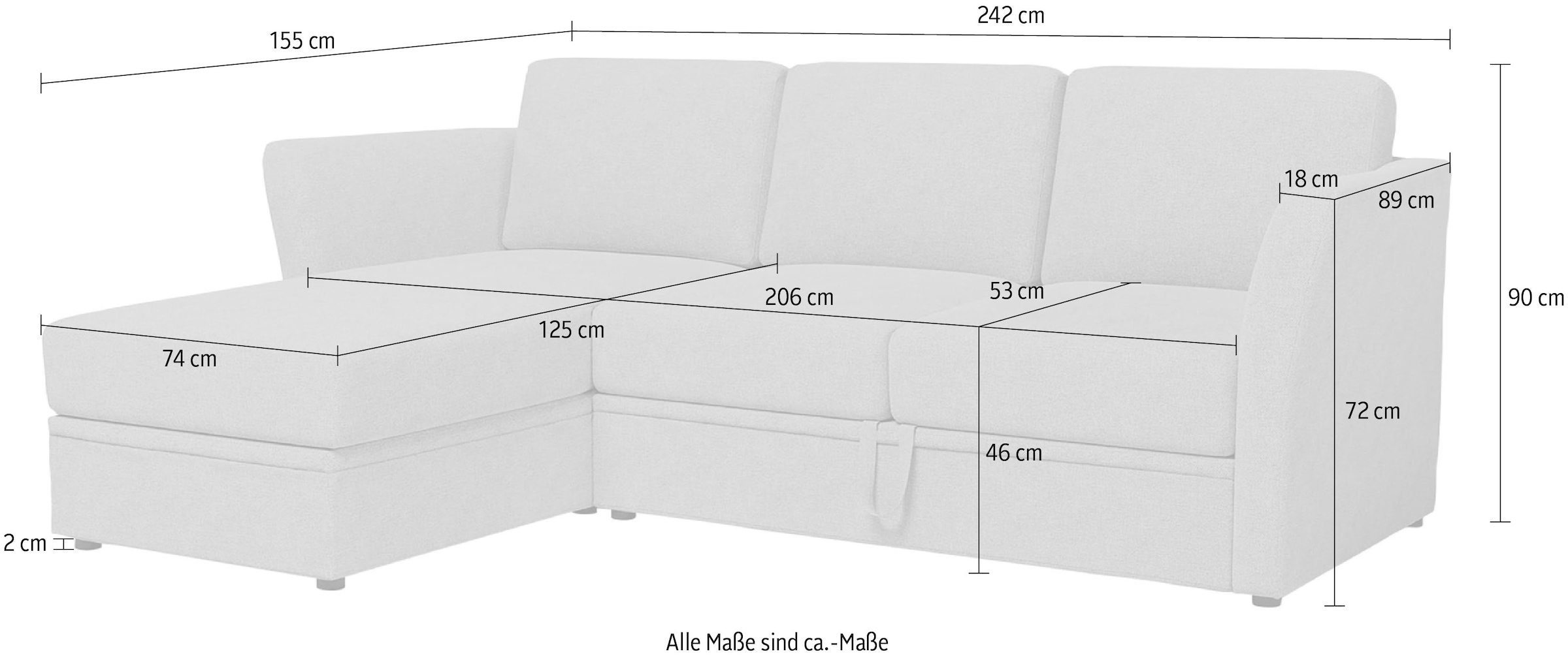 Home affaire Ecksofa »Lavars, L-Form, Schlafsofa«, mit Bettfunktion und Stauraum, in zwei verschiedenen Bezugsqualitäten