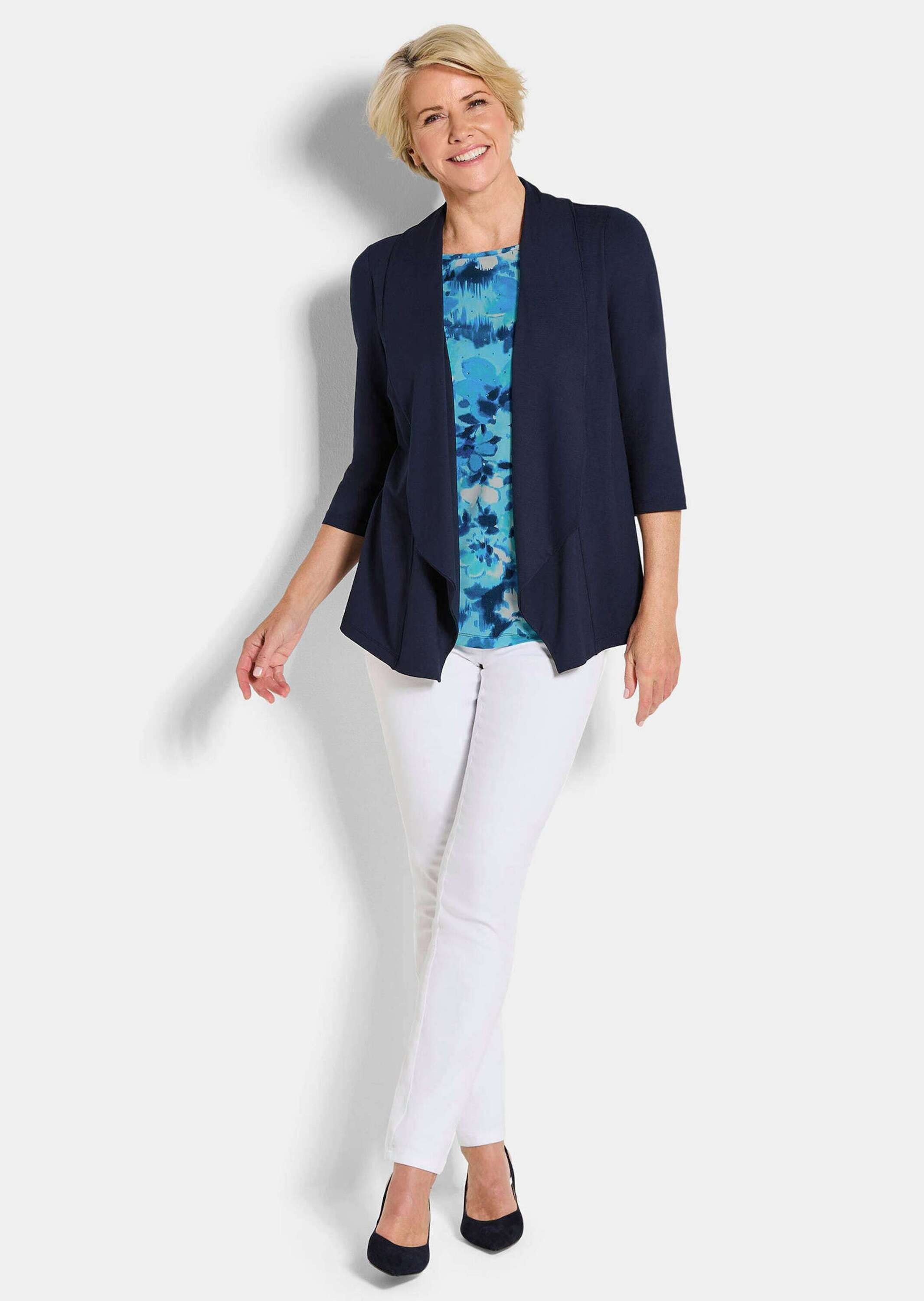 GOLDNER Langarmshirt »Kurzgröße Viskoseshirt in Twinset-Optik« Ton in Ton Hotfixe am Druck