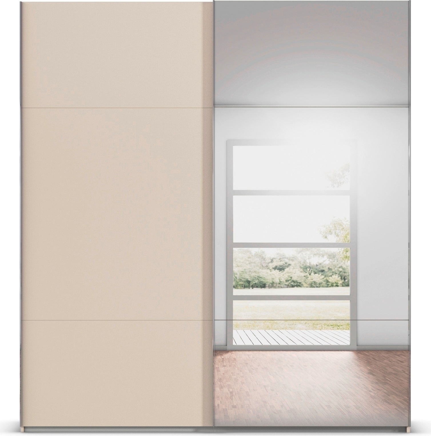 rauch Schwebetürenschrank »Kleiderschrank Schrank Garderobe Schlafzimmerschrank CONTIDO«, (in 3 verschiedenen Ausstattungen BASIC/CLASSIC/PREMIUM), aus hochwertigem Material in 6 Breiten 2 Griff-Farben MADE IN GERMANY
