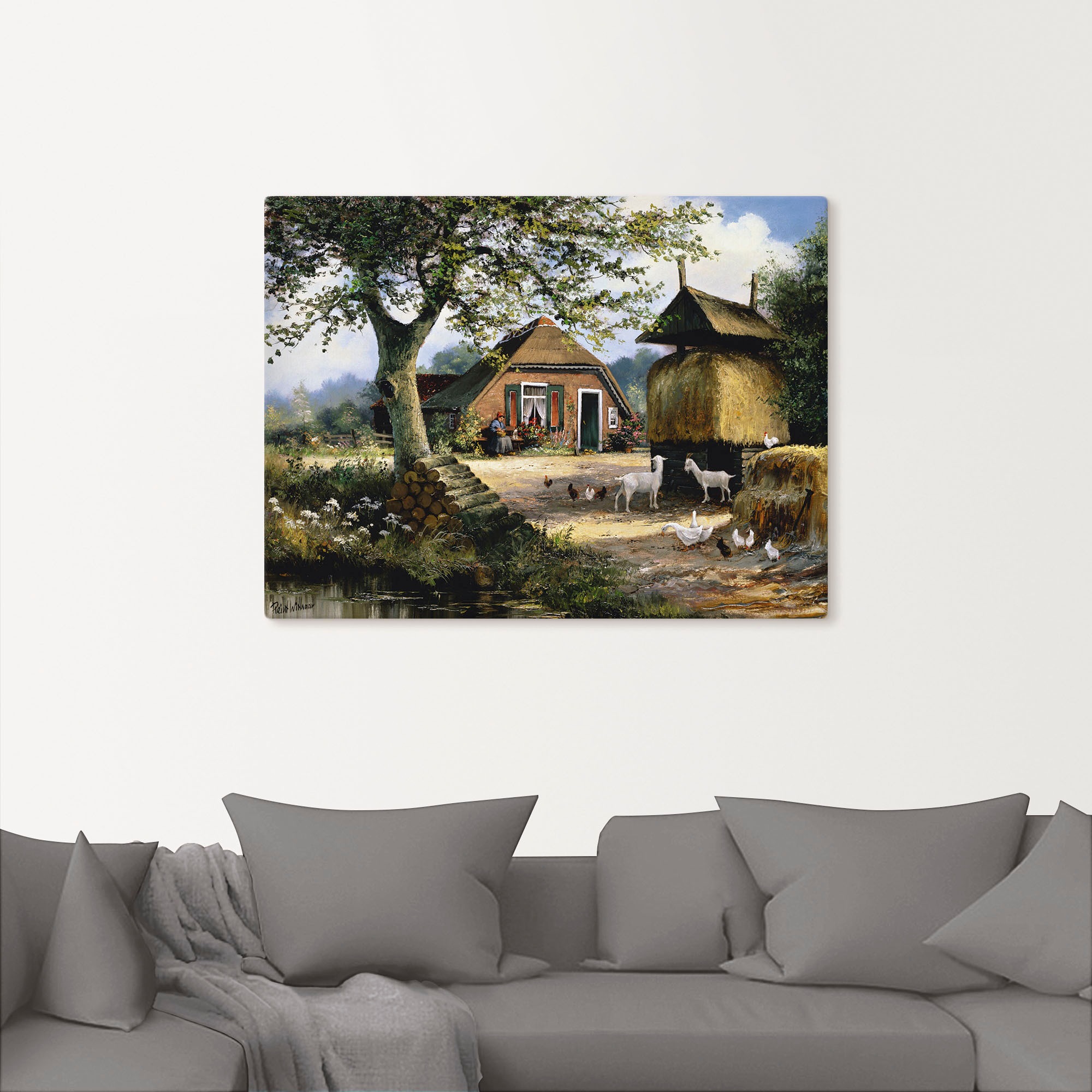 Artland Wandbild »Idyllische Farm mit Hühnern und Ziegen«, Garten, (1 St.), als Leinwandbild, Poster in verschied. Größen