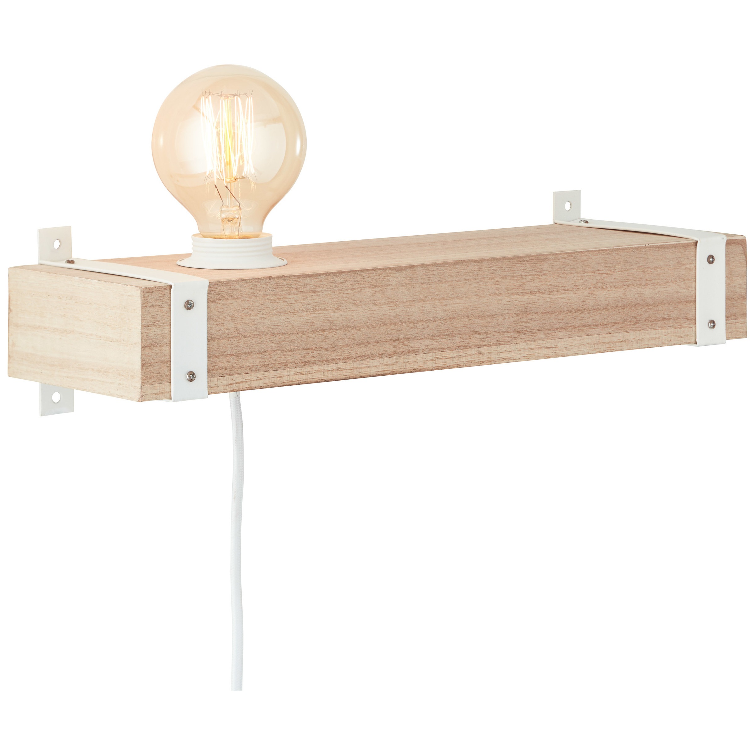 Brilliant Leuchten White Wood Wandspot Zuleitung und Schalter beton/holz hellweiß
