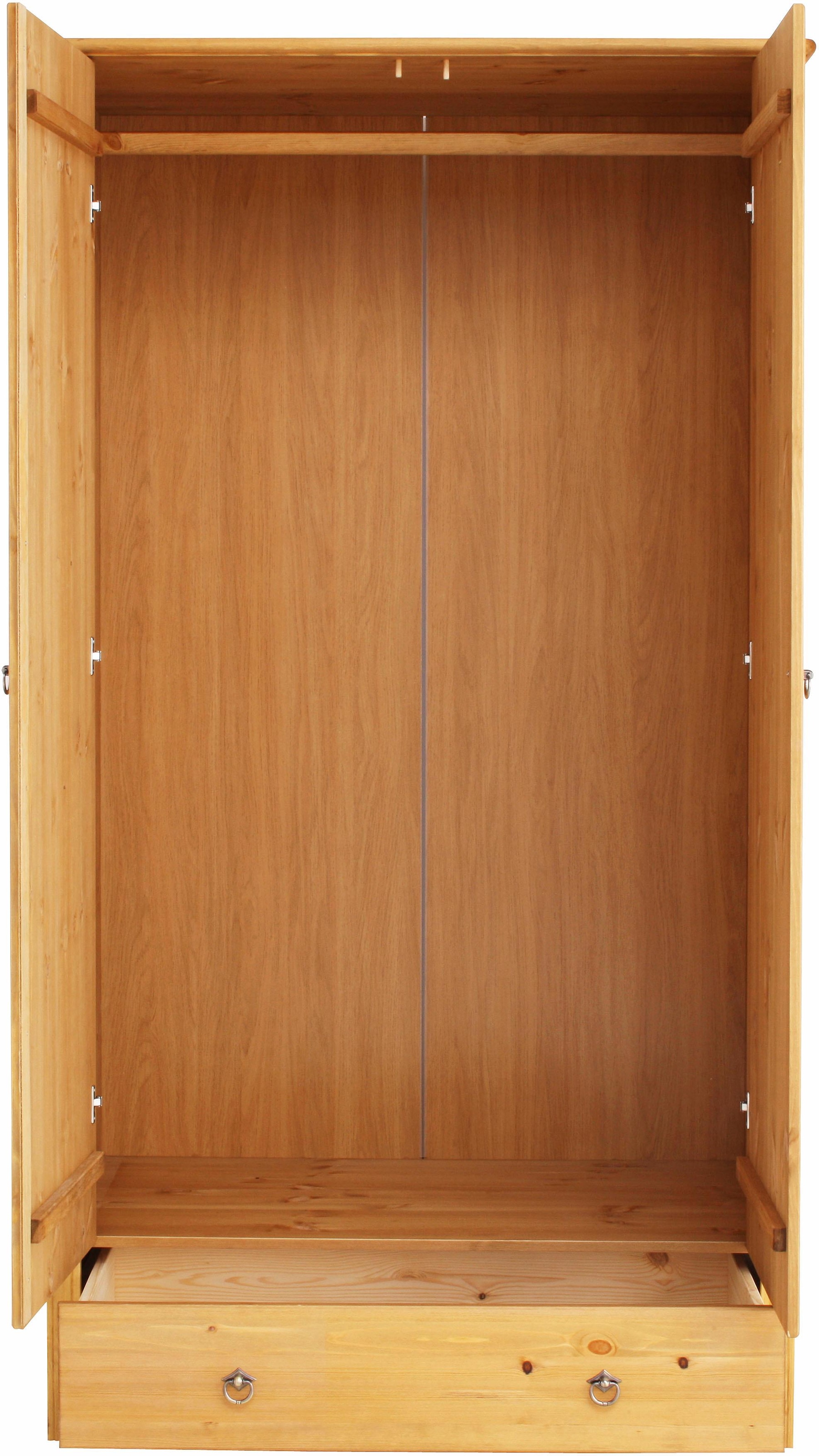 Home affaire Kleiderschrank »Hugo«, (3 Breiten: 106/200/245 cm H/T ca. 190/58 cm), aus massiver Kiefer im Landhausstil, mit Spiegel