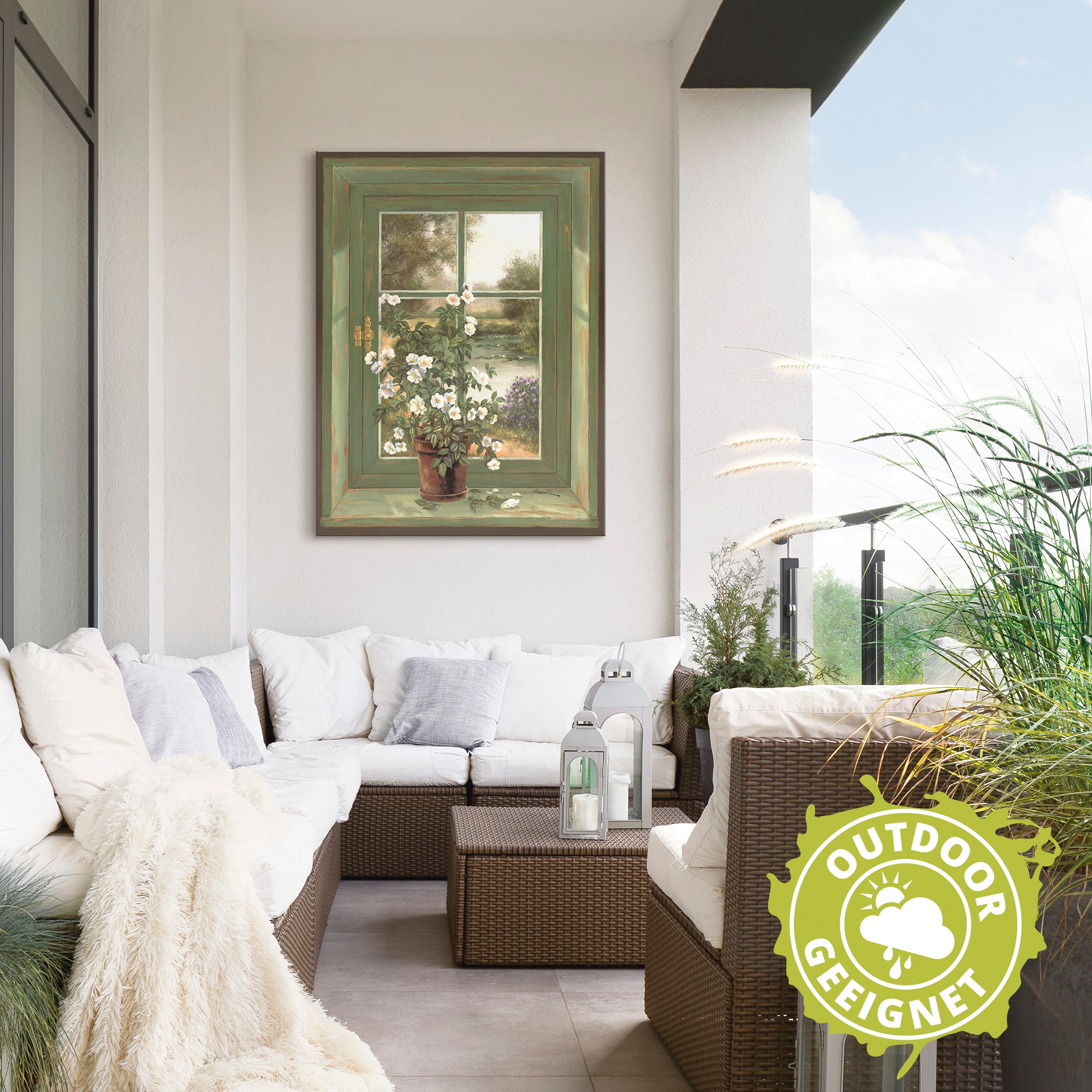 Artland Wandbild »Wildrosen am Fenster«, Arrangements, (1 St.), als Alubild, Outdoorbild, Leinwandbild, Poster, Wandaufkleber