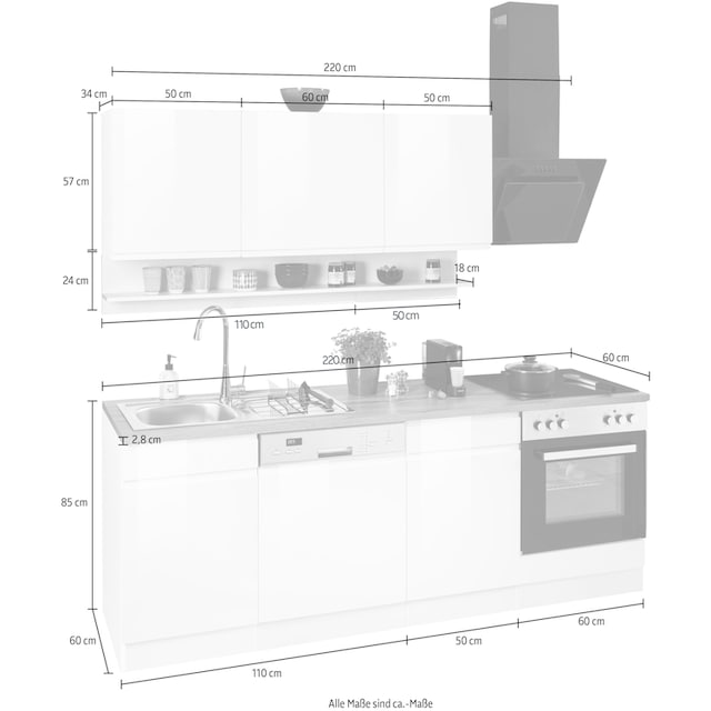 HELD MÖBEL Küche »Virginia«, Breite 220 cm, wahlweise mit oder ohne E-Geräte  online bei OTTO