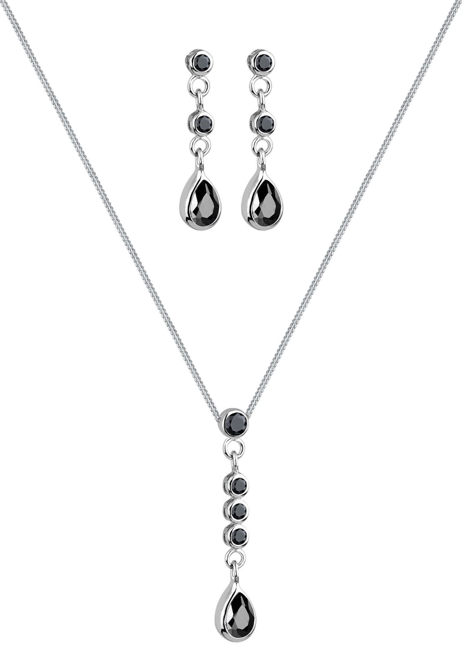 Elli Ohrring und Ketten Set »Schmuckset Paar Stecker und Anhänger mit Zirkonia in schwarz«