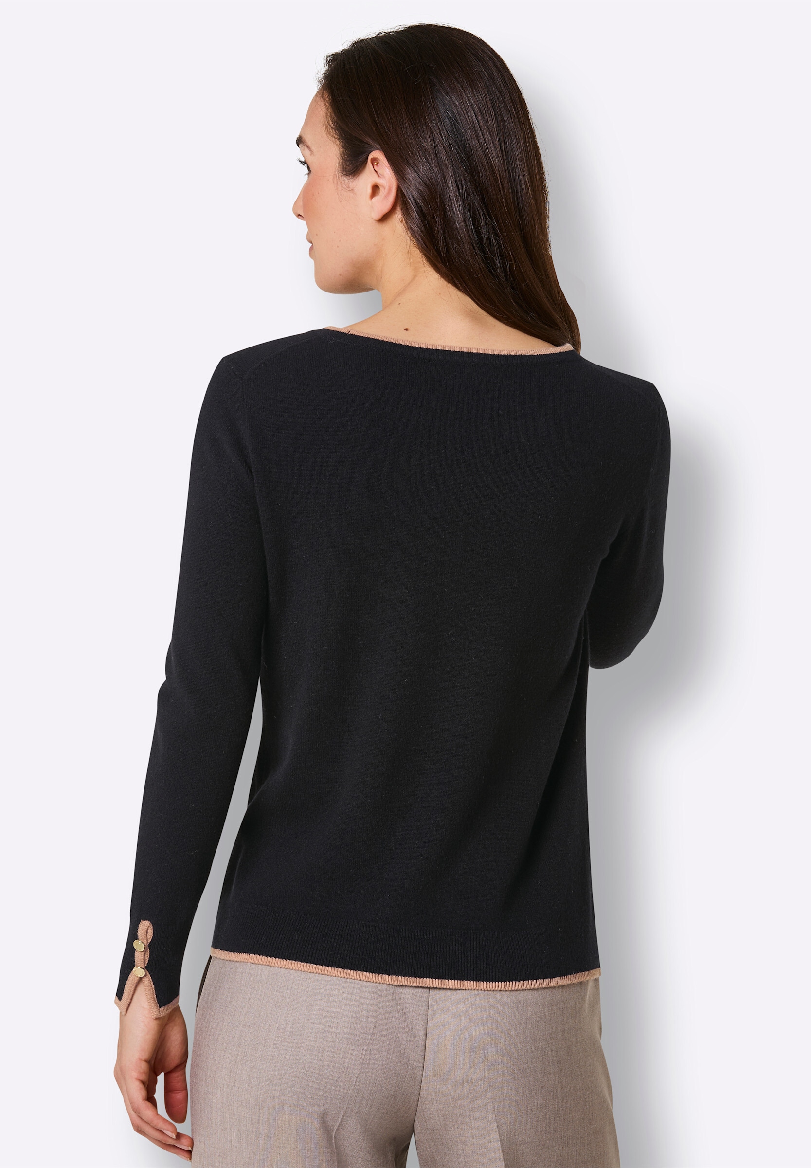 creation L Strickpullover »Merino-Pullover Wollpullover mit Kontrastkanten«