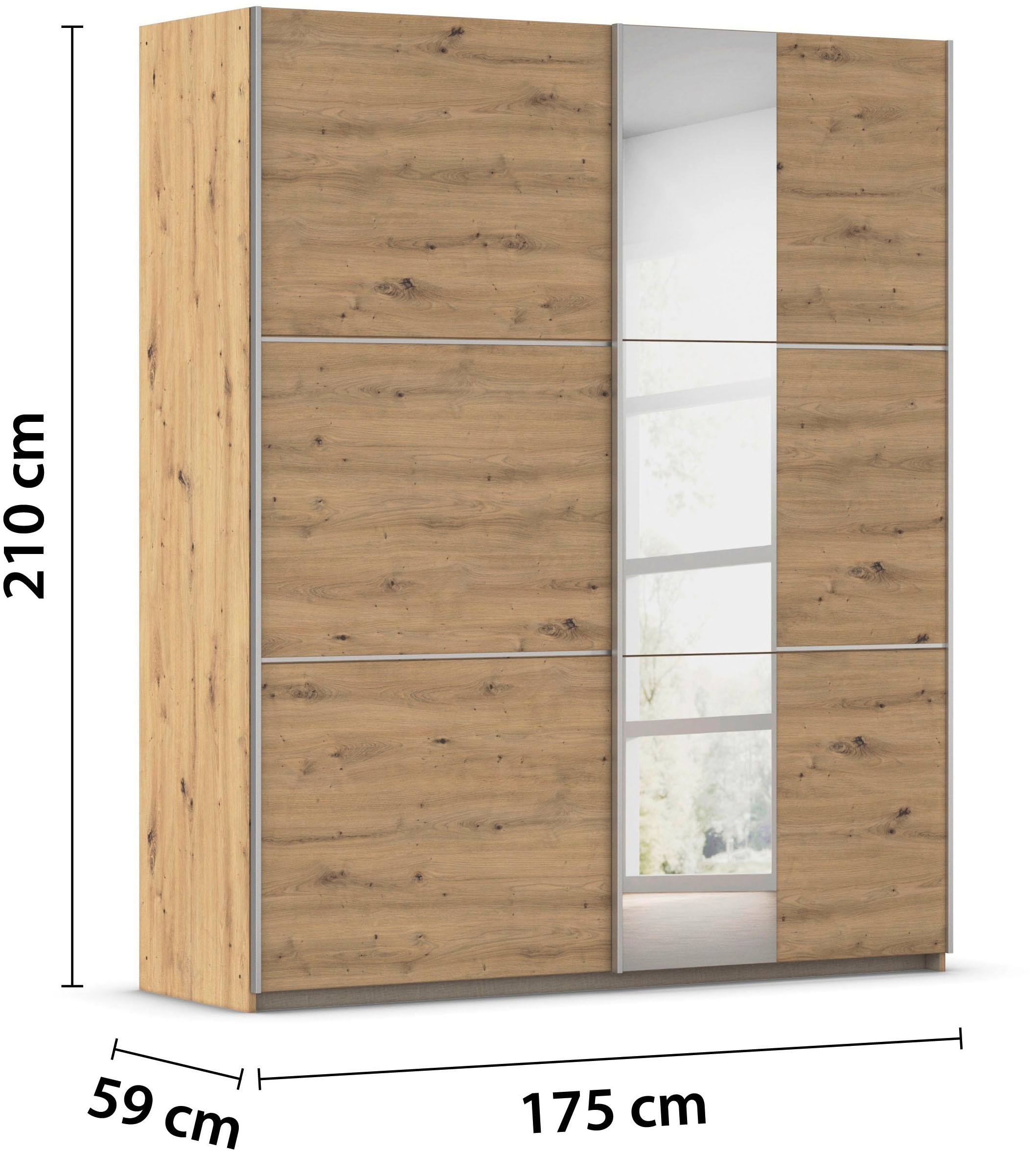 rauch Schwebetürenschrank »Kleiderschrank Schrank Garderobe TOPSELLER ASTANA« 3 Ausstattungen BASIC/CLASSIC/PREMIUM (inkl. SOFT-CLOSE-FUNKTION),  mit 3 Spiegelelementen, Metallgriffleisten alufarbig MADE IN GERMANY