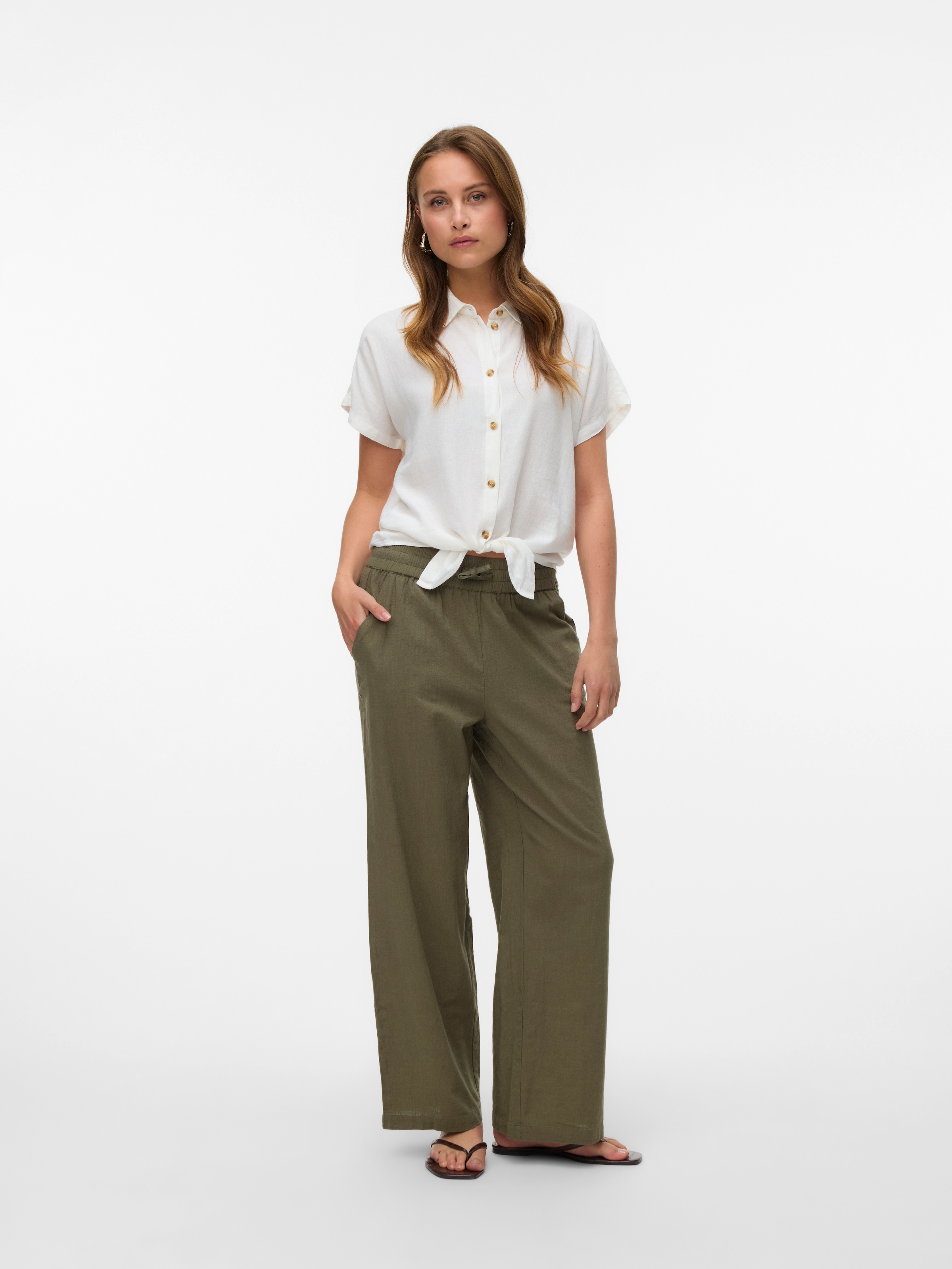 Vero Moda Schlupfhose »VMCAIA MW WIDE PANT WVN NOOS«, mit Leinen