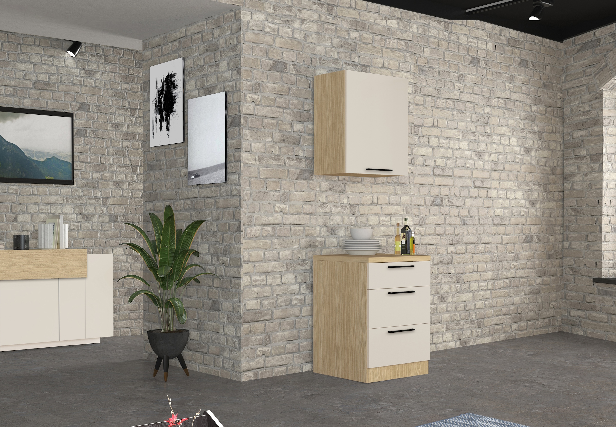 KOCHSTATION Unterschrank »Luna, Küchenunterschrank, Unterschrank mit Schubladen, Made in Italy« B/T/H: 60 × 60 × 85 cm, mit 3 Schubkästen, 3,5 cm starke Oberplatte