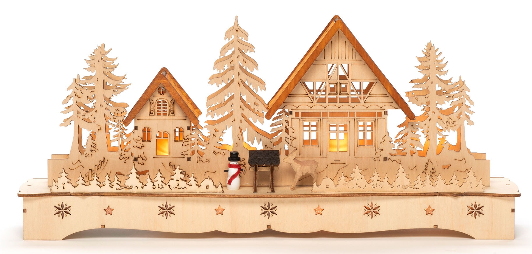 KONSTSMIDE Weihnachtsdorf »Weihnachtsdeko«, LED Holzsilhouette, Dorf mit  Schneemann und Rentier kaufen online bei OTTO