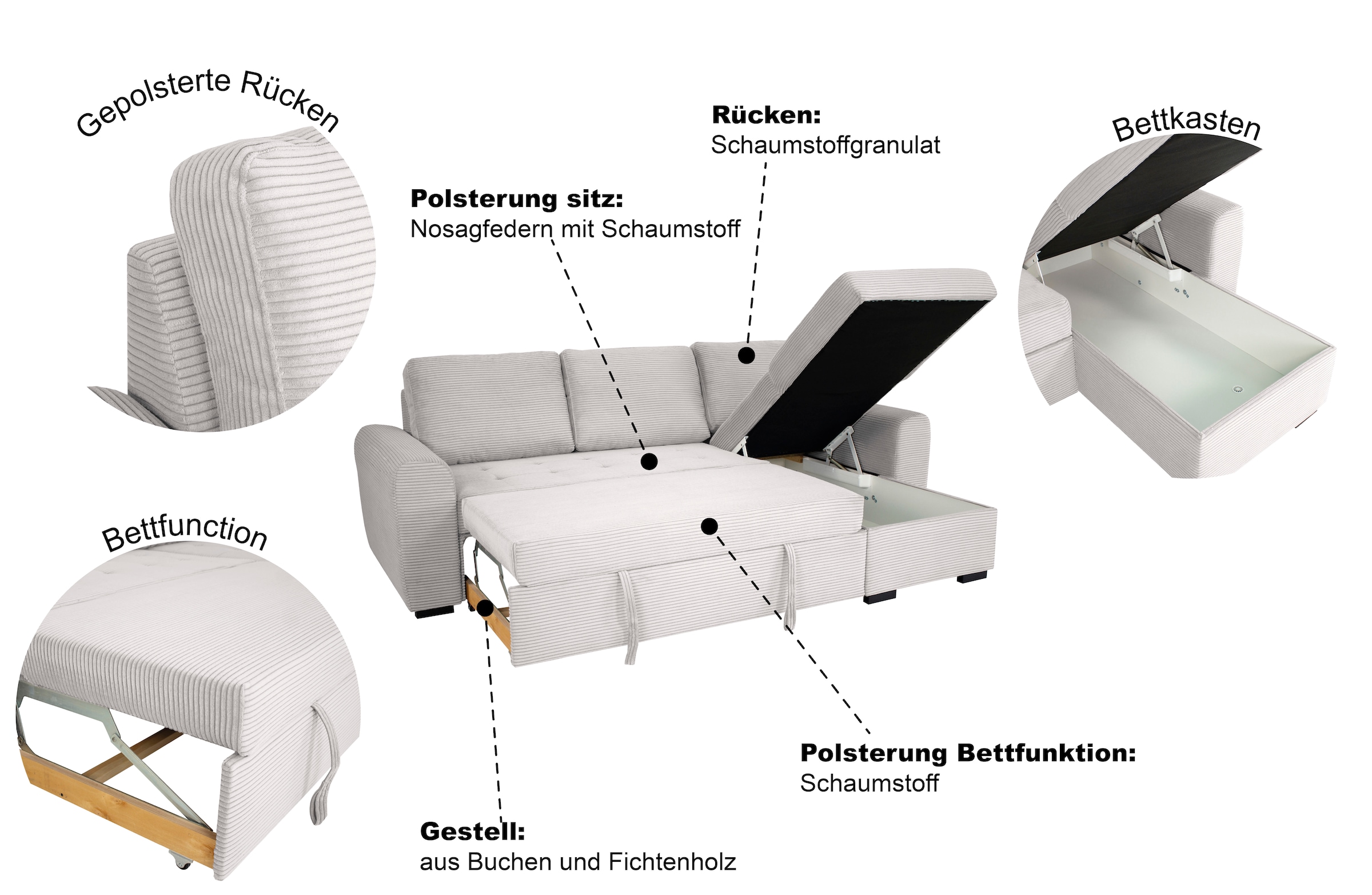 Trends by HG Ecksofa »Poll L-Form, B: 245 cm« mit Schlaffunktion & Bettkasten