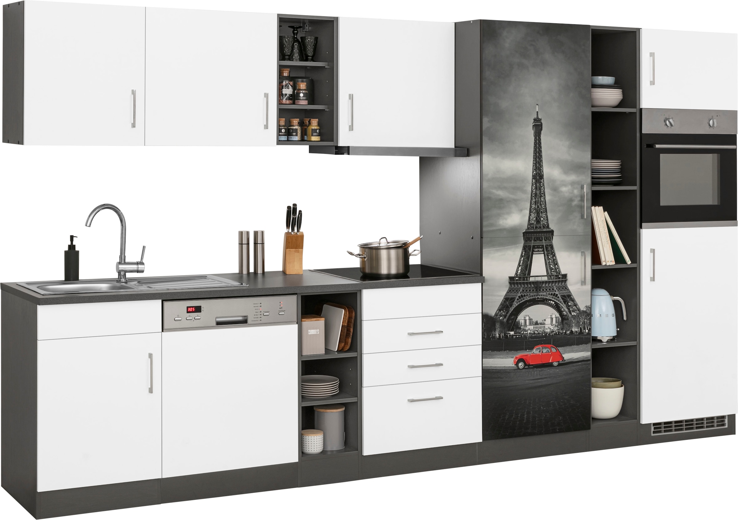 KOCHSTATION Küchenzeile »KS-Paris«, mit E-Geräten, Breite 350 cm, wahlweise mit Induktionskochfeld