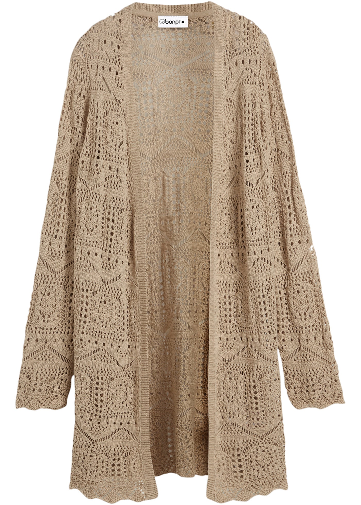 bonprix Longstrickjacke 1 tlg. lockere und offene Passform, mit femininem Lochmuster, casual Stil