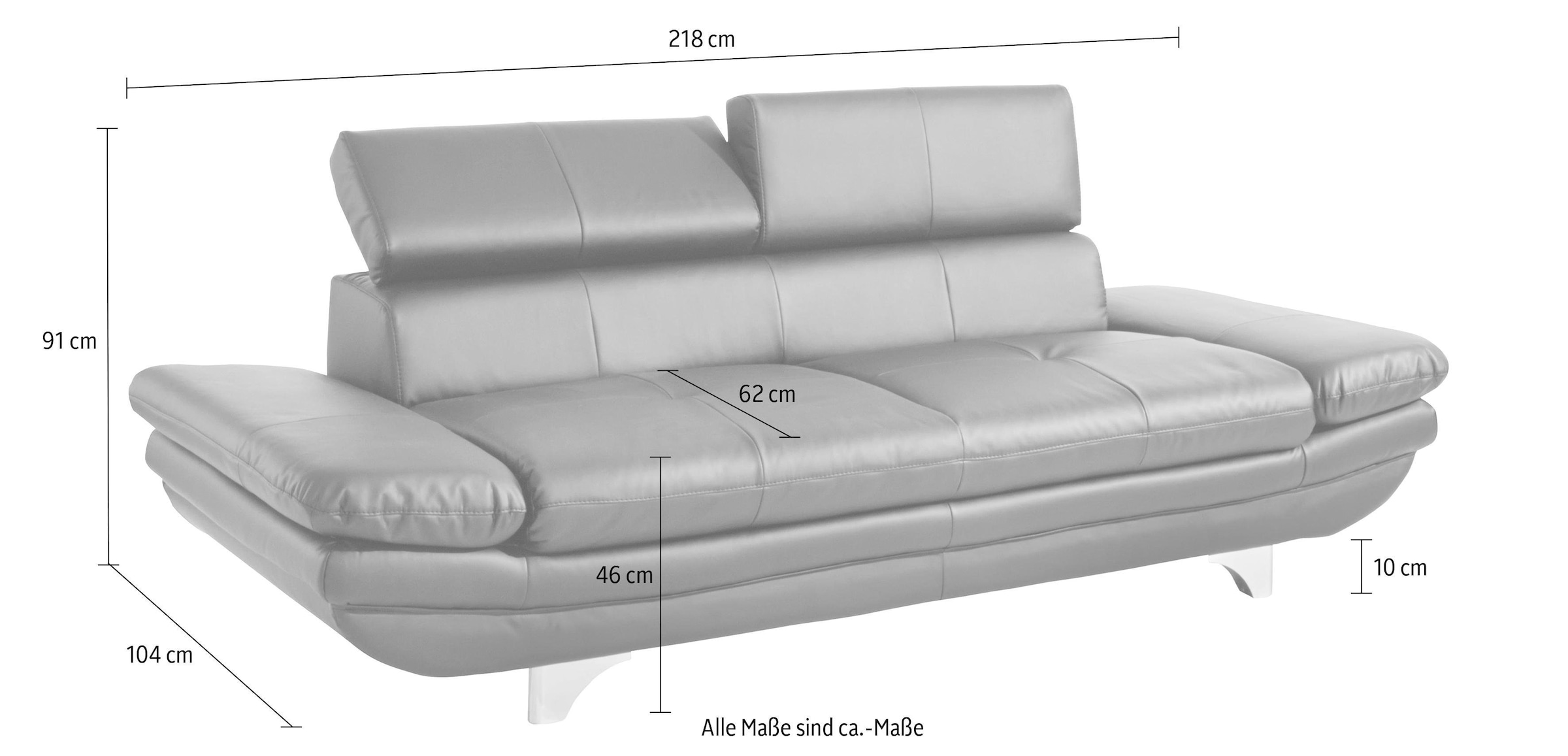 COTTA Polstergarnitur »Enterprise«, (Set), Set bestehend aus: 2-Sitzer mit Kopfteilverstellung & Hocker