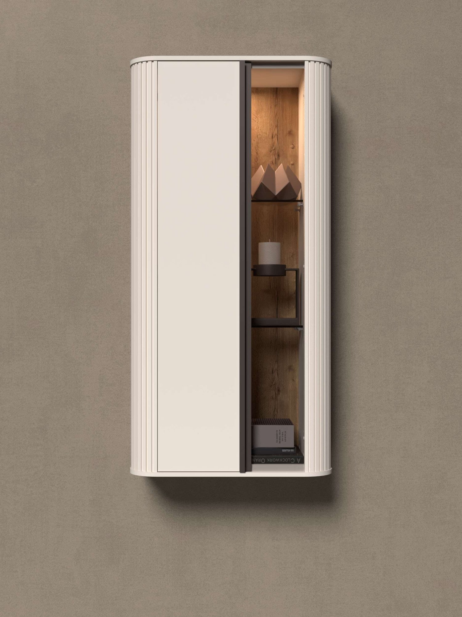 OTTO home Hängevitrine »Rondo, Wandschrank, Schwebendes Design für modernen Wohnraum« UV lackiert, Soft Close Funktion, Beleuchtung, Wandmontage
