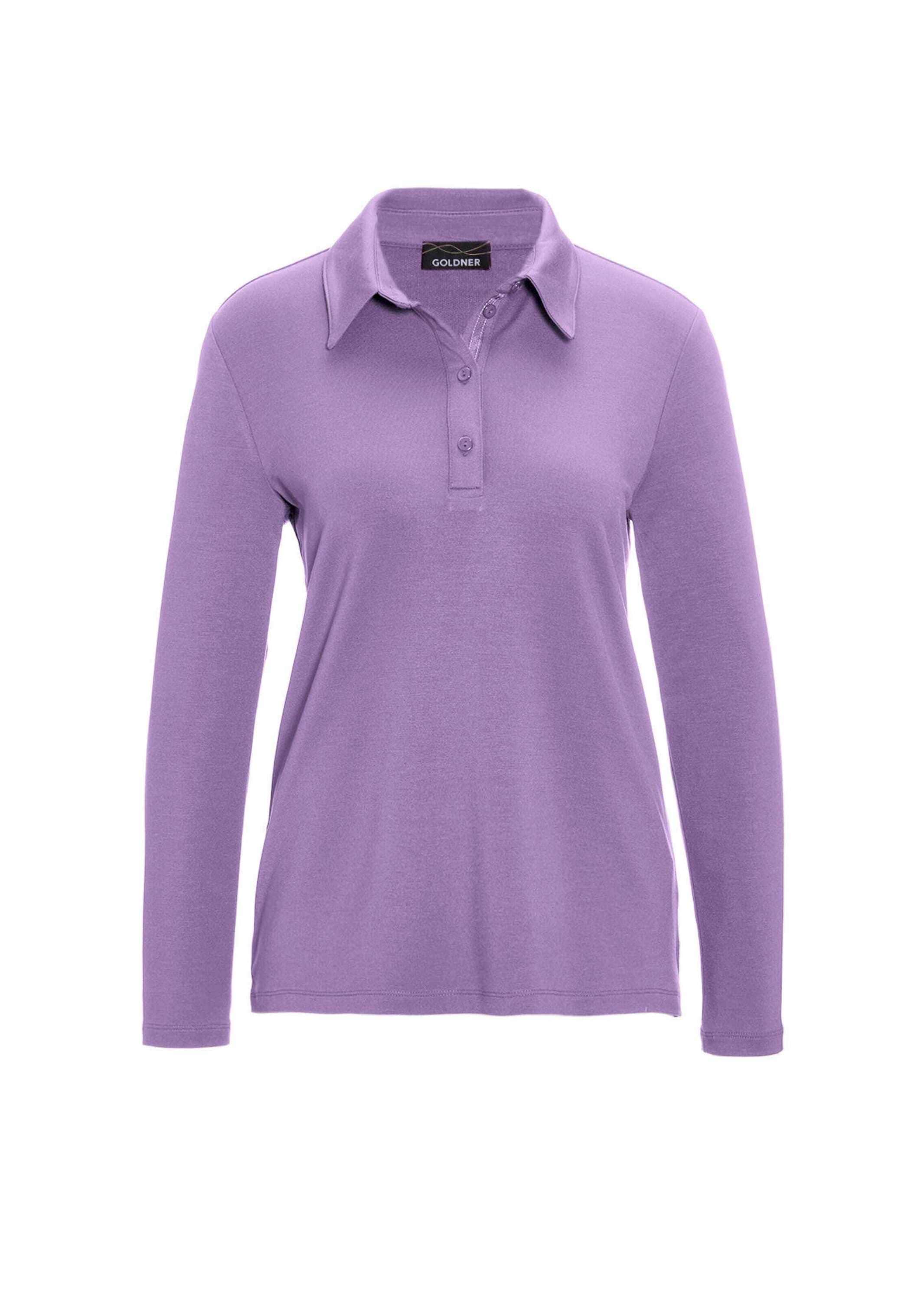 GOLDNER Poloshirt »Poloshirt Langarm Poloshirt mit Schmuckband an Knopfleiste«