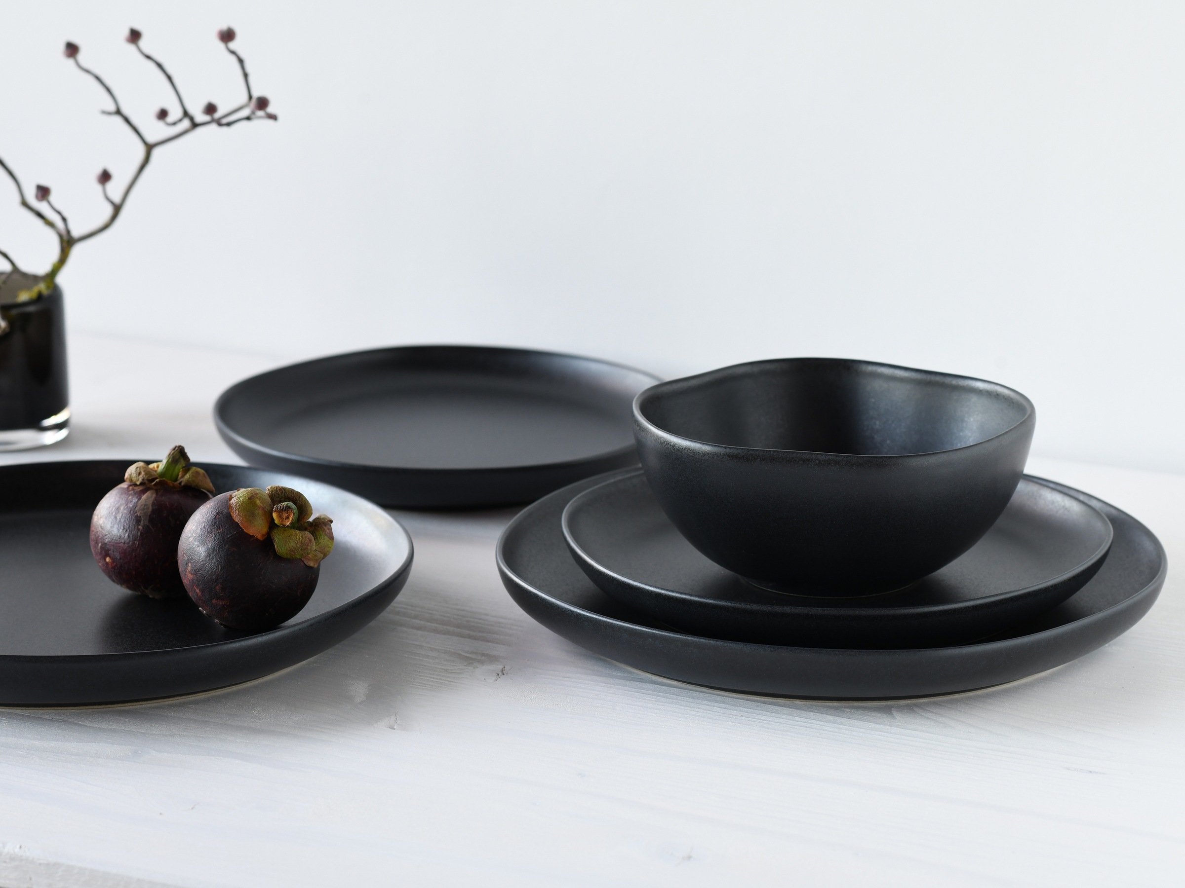 CreaTable Teller-Set »Natura Organic Black, Tellerset 12-tlg« Seidenmatte Glasur