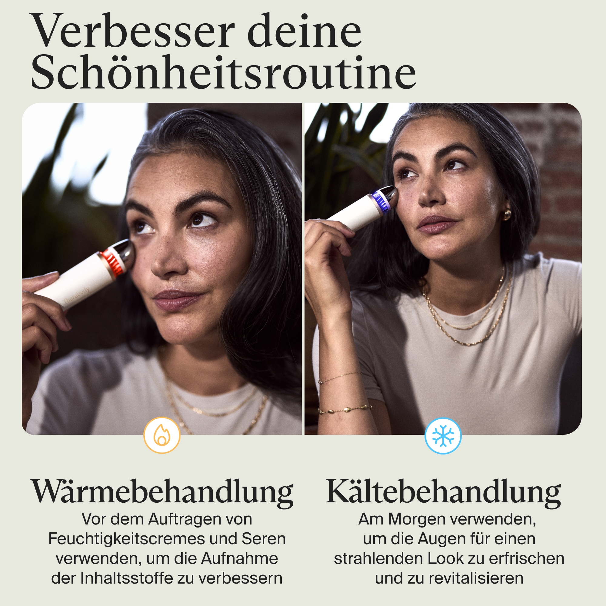 Therabody Anti-Aging-Gerät »Theraface Depuffing Wand Kälte- und Wärmebehandlungen für das Gesicht«, Verbessert die Strahlkraft, reduziert Augenringe und Schwellungen