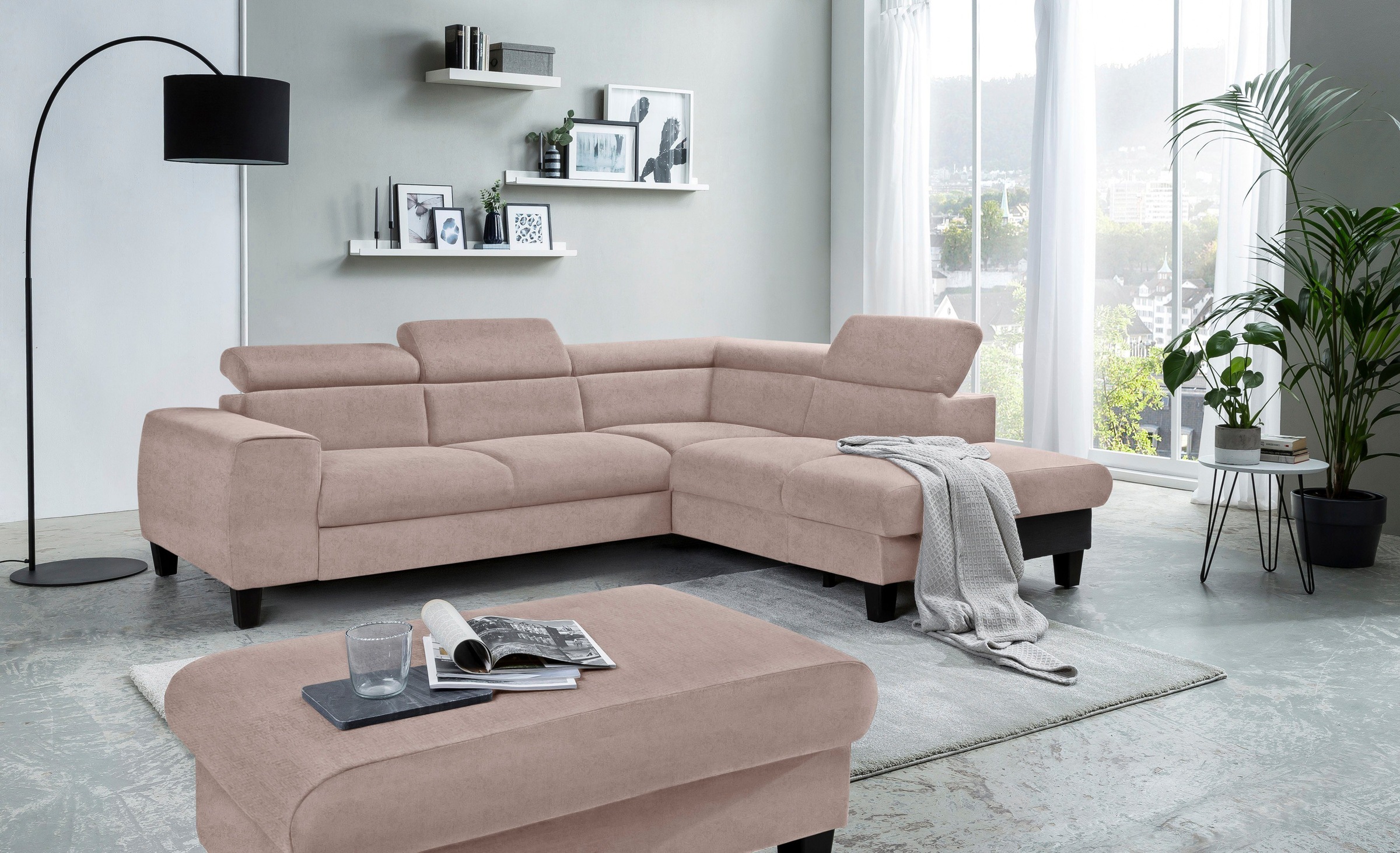 COTTA Polstergarnitur »Morven L-Form«, (Set), Set bestehend aus: Ecksofa mit Kopfteilverstellung & Hocker