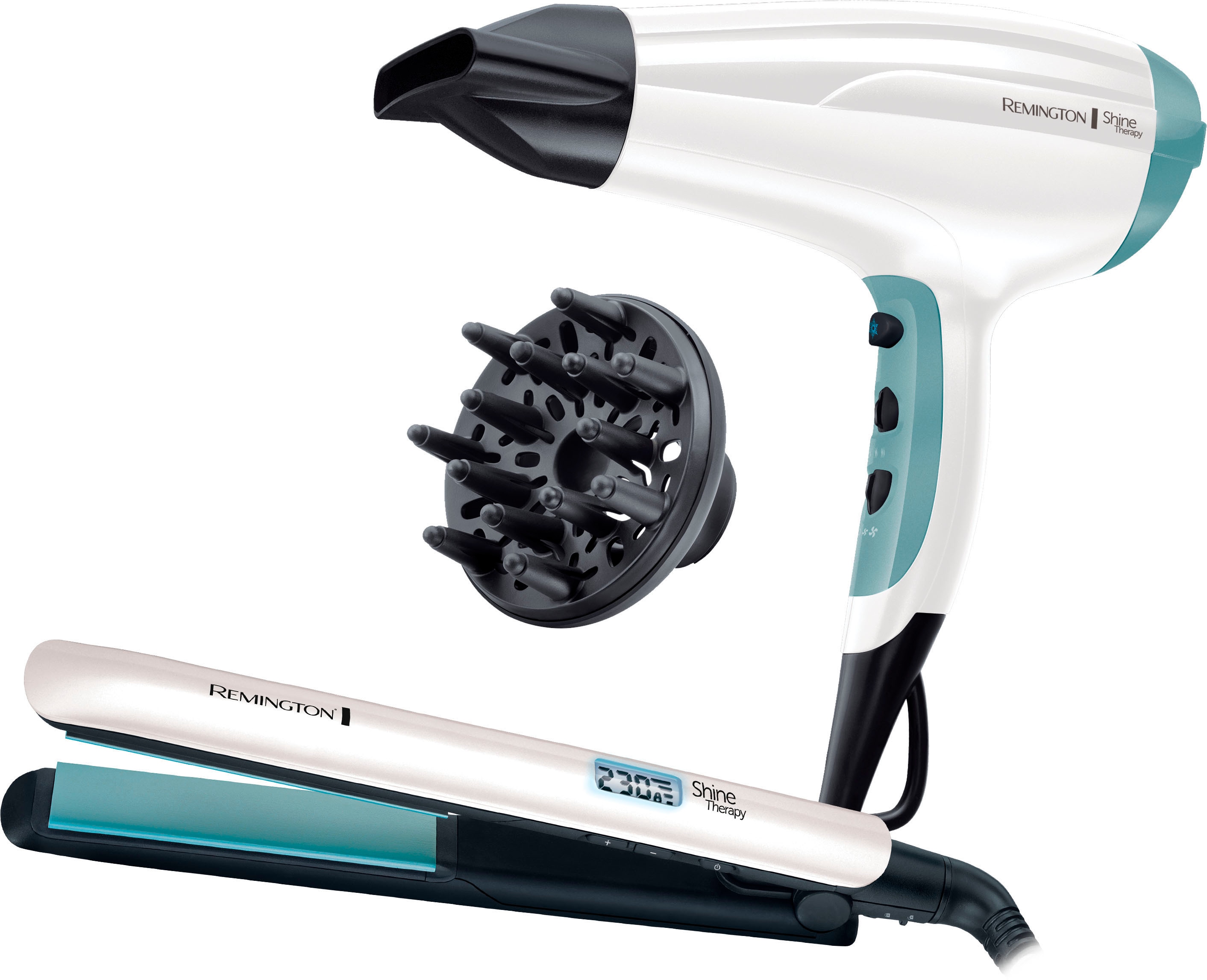 Remington Haartrockner »Shine Therapy S8500GP Geschenk-Set« 2.300 W 2 Aufsätze bestehend aus Haarglätter mit Keramikbeschichtung und Haartrockner...