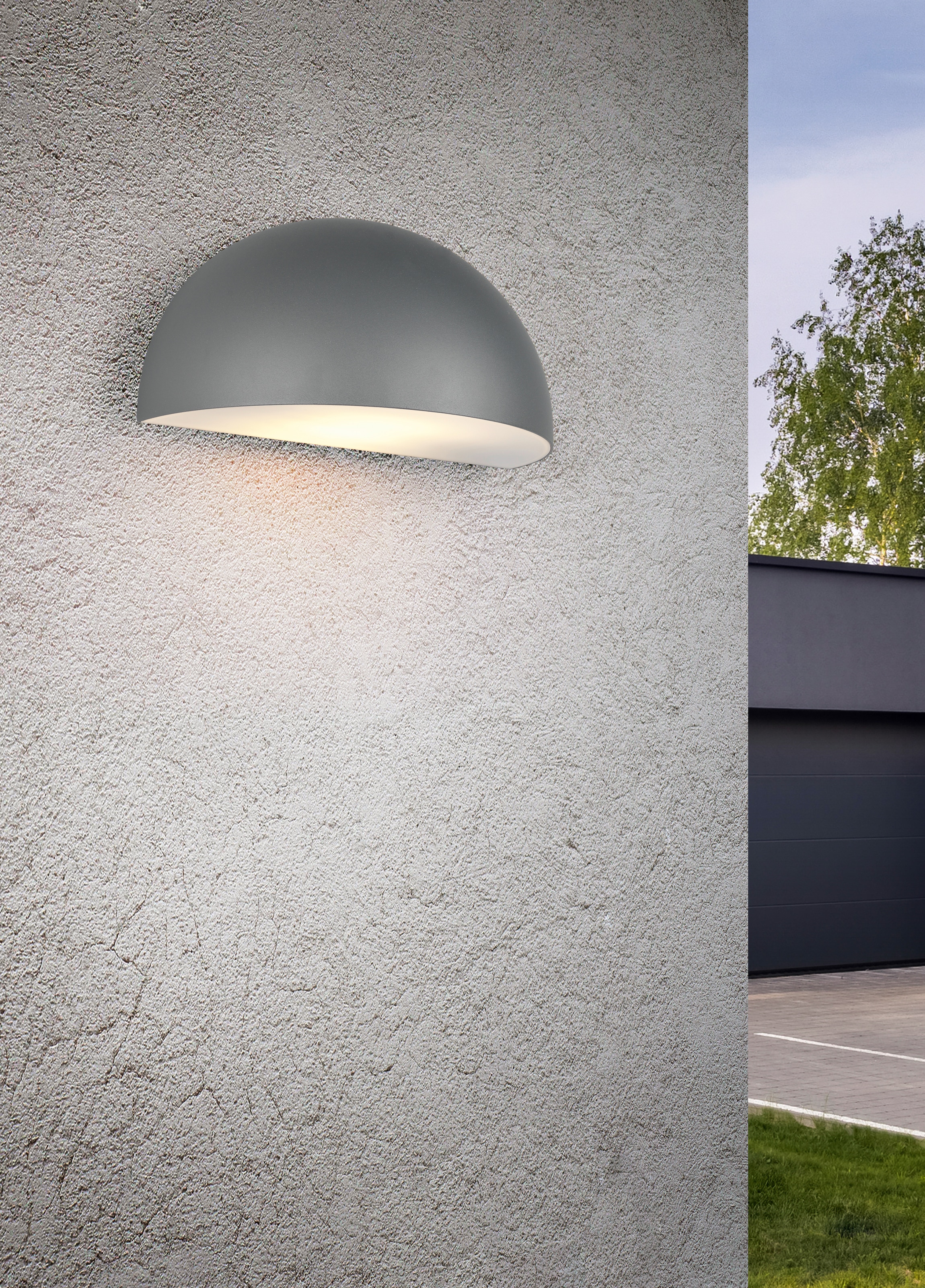 TRIO Leuchten Außen-Wandleuchte »MAAS, Hauswand Leuchte Downlight kugelförmig Metall Aluminium IP44« E27 1 Stk. warmweiß - kaltweiß exkl 1x E27 max 10W, Breite 27cm Höhe 14cm, Leuchtmittel wechselbar