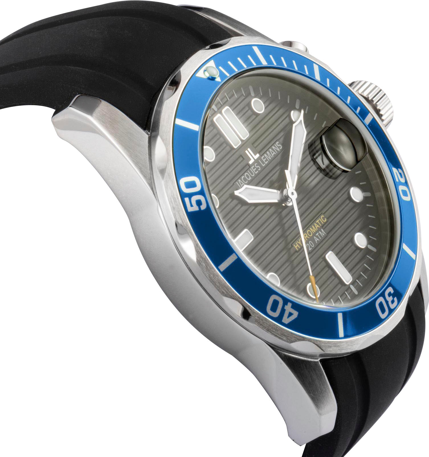 Jacques Lemans Kineticuhr »Hybromatic«, Armbanduhr, Herrenuhr, Silikonarmband, analog, Tag, Leuchtzeiger