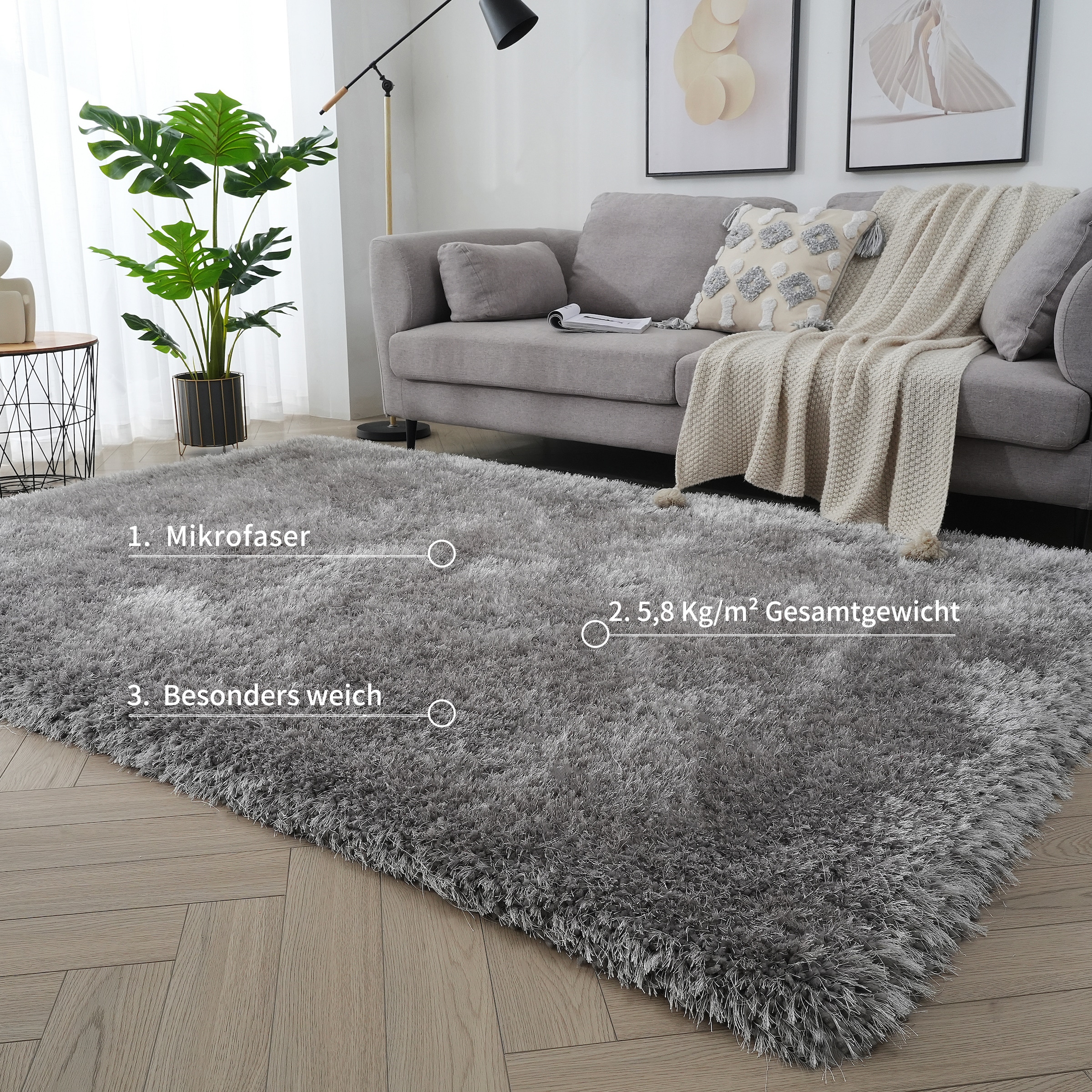 Guido Maria Kretschmer Home&Living Hochflor-Teppich »Micro exclusiv Teppich, sehr hoher Flor, weich durch Mikrofaser«, rechteckig, 78 mm Höhe, sehr weich, flauschig, uni, Wohnzimmer, Schlafzimmer, Kinderzimmer