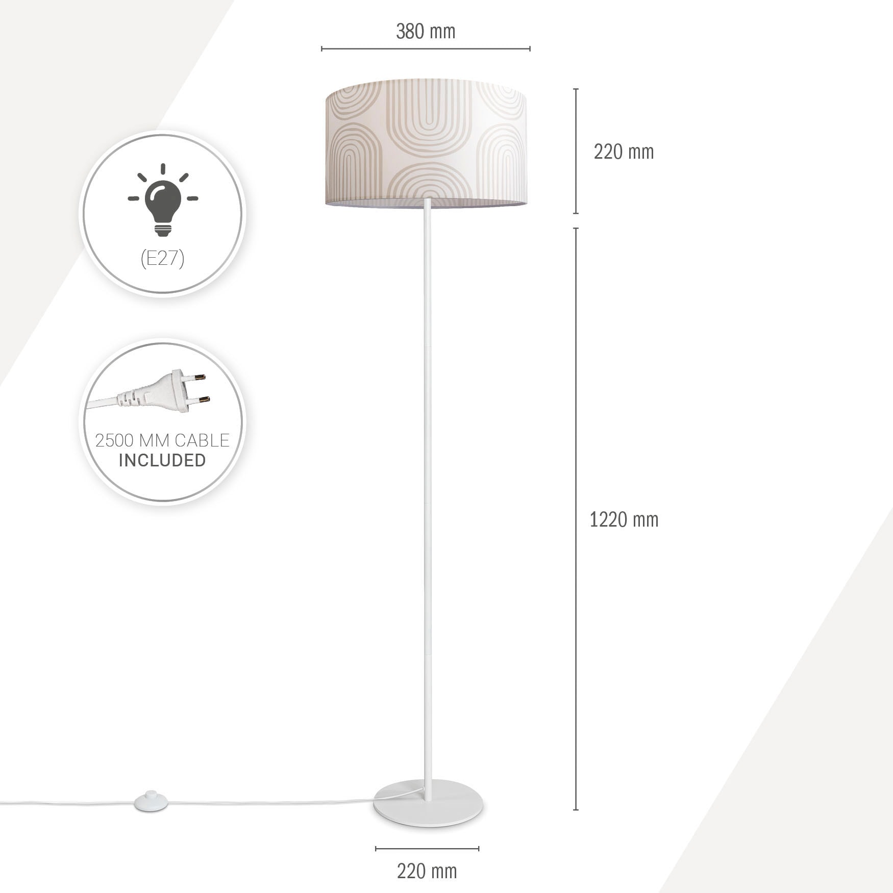 Paco Home Stehlampe »Luca Pillar«, Leuchtmittel E27 | ohne Leuchtmittel, Wohnzimmer Stehlampe Mit Schirm Büro Modern Retro Muster E27