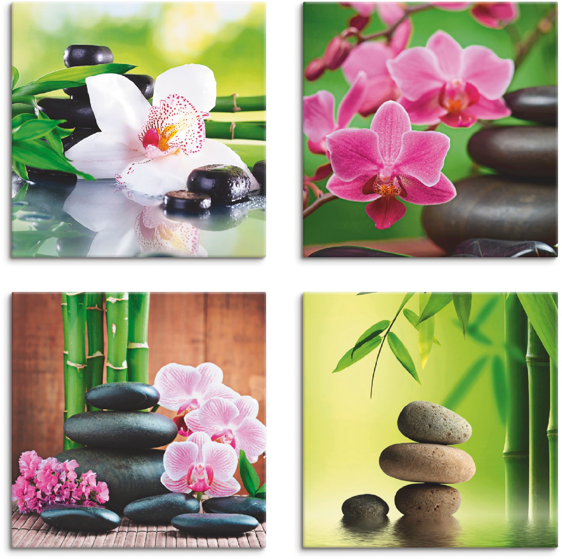 kaufen (4 Größen Set, Zen Steine«, St.), »Spa Zweige Leinwandbild Zen, Bambus verschiedene 4er bei OTTO Artland