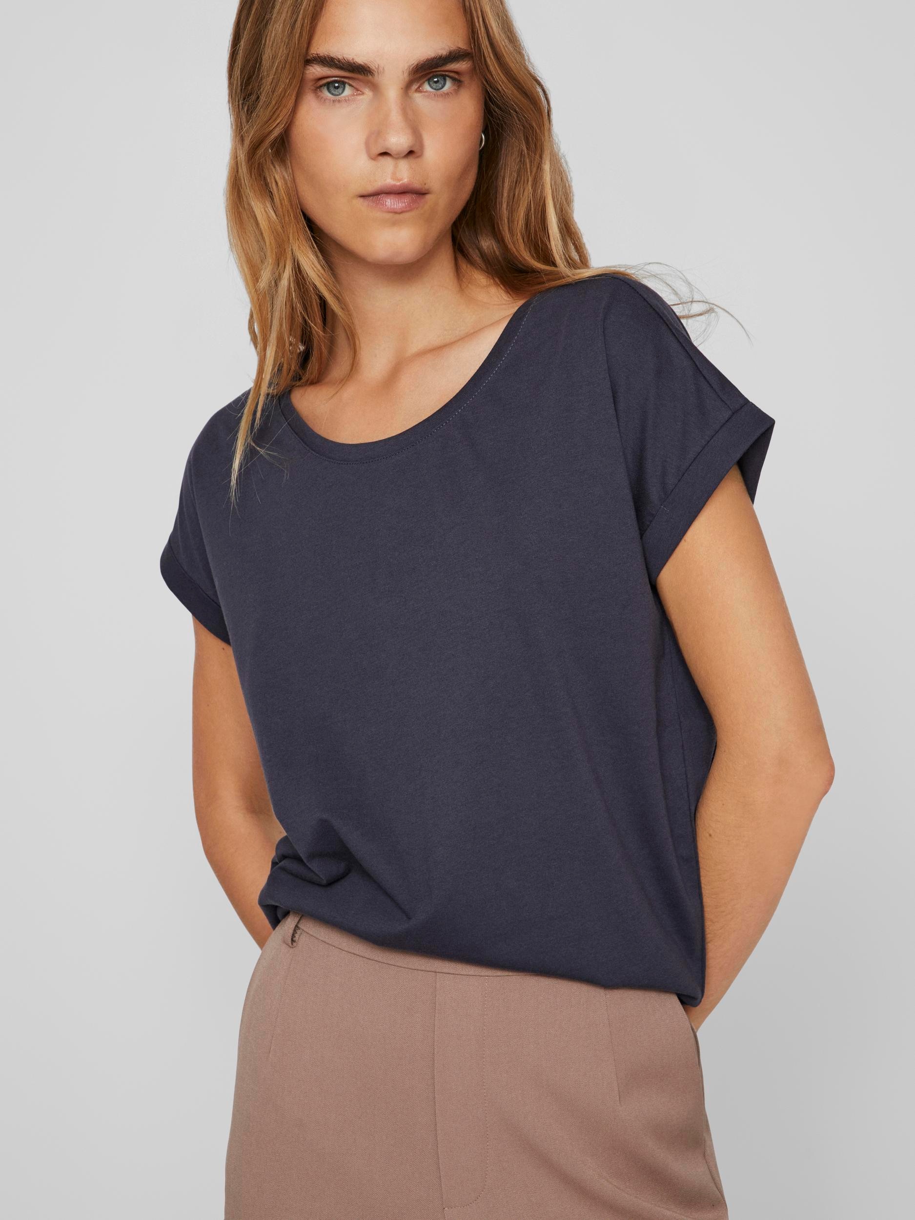 Vila Rundhalsshirt »VIDREAMERS NEW PURE T-SHIRT/SU-NOOS«, Basic Damen-T-Shirt mit Rundhalsausschnitt und umgeschlagenen Ärmeln