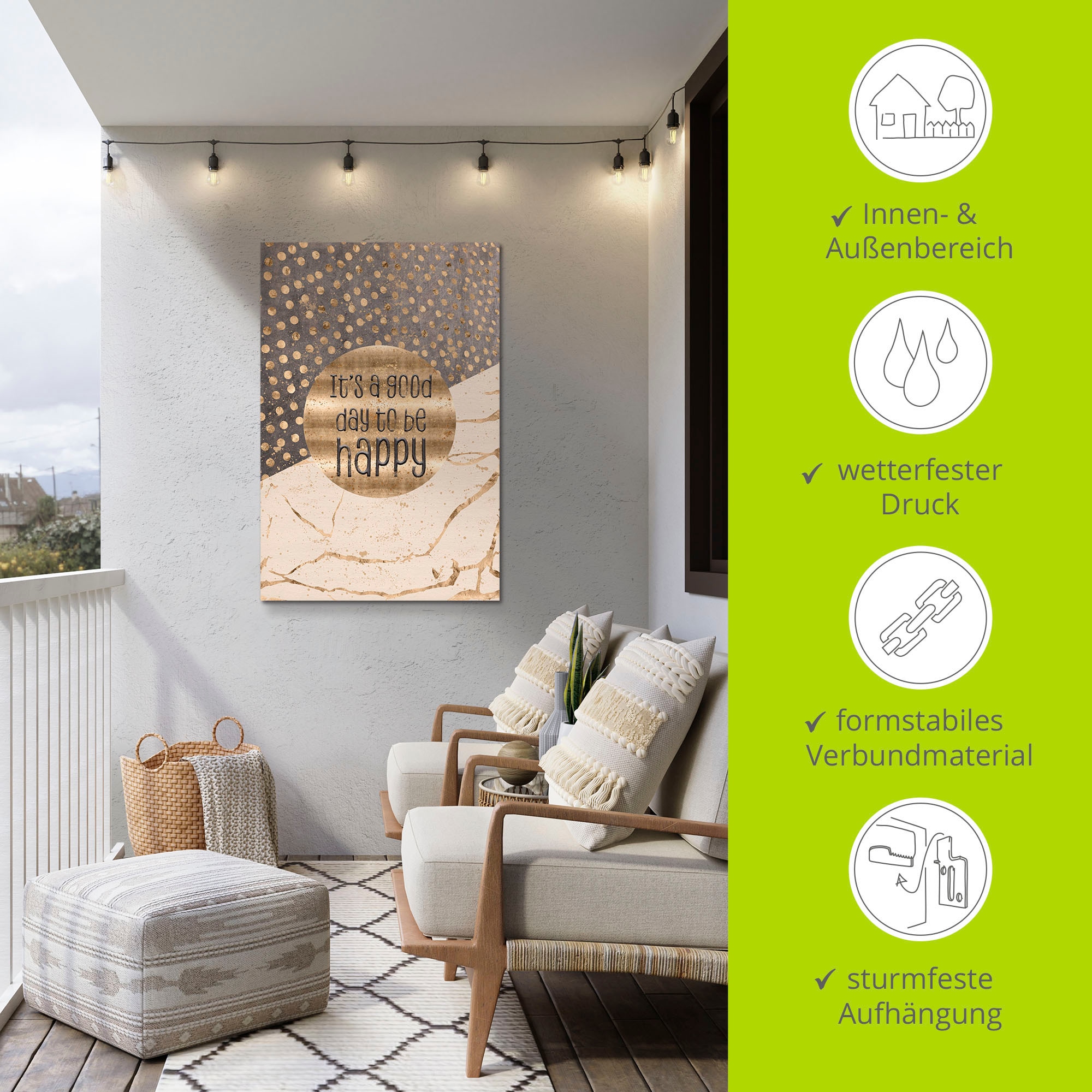 Artland Wandbild »Ein guter Tag um glücklich zu sein«, Sprüche & Texte, (1 St.), als Alubild, Outdoorbild, Leinwandbild, Poster, Wandaufkleber