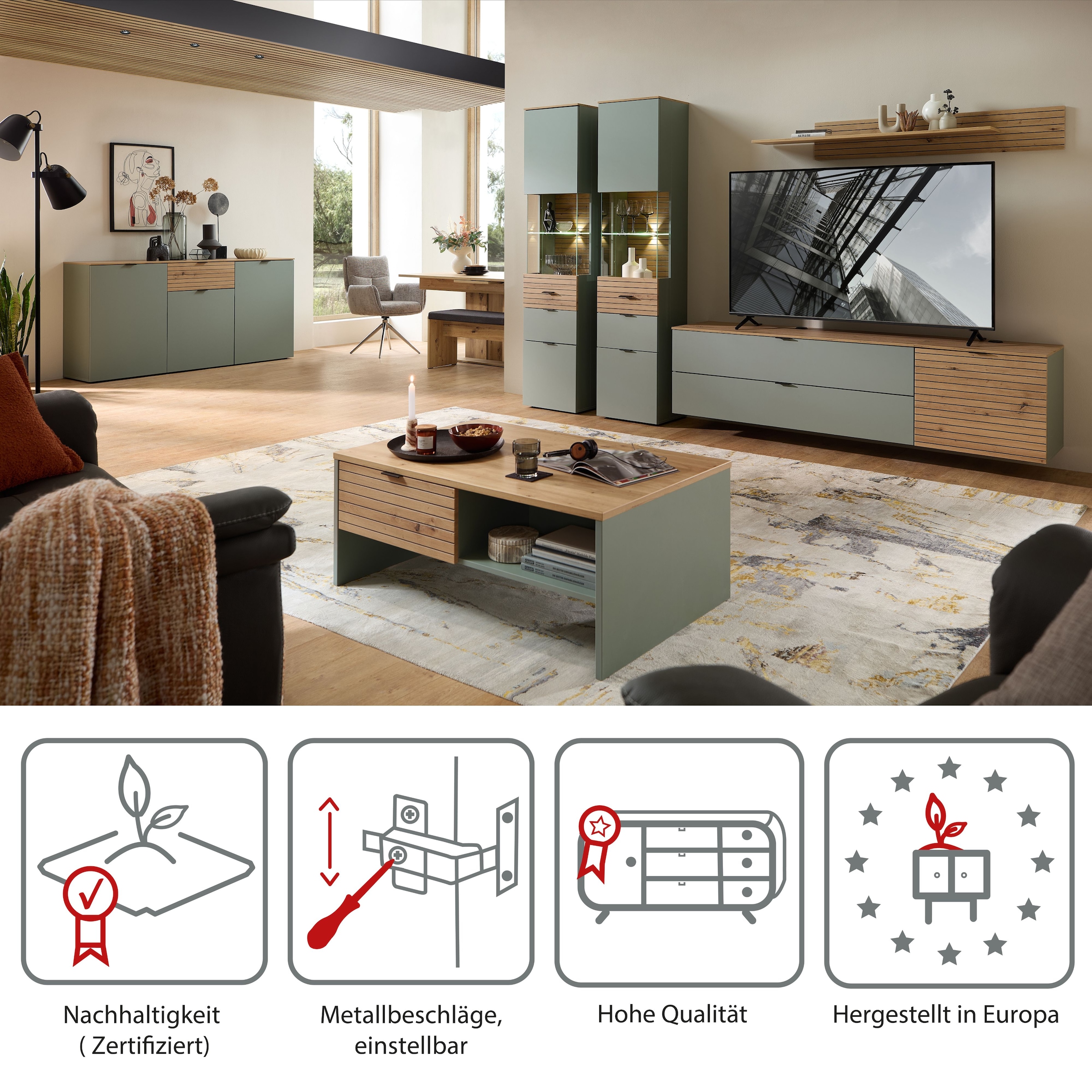 Innostyle TV-Schrank »INA TV-Lowboard, 140 x 51 x 44 cm (B/H/T)« 1 Stk. tlg. stehend/hängend verwendbar, Klappe, Schubkasten, Softclose